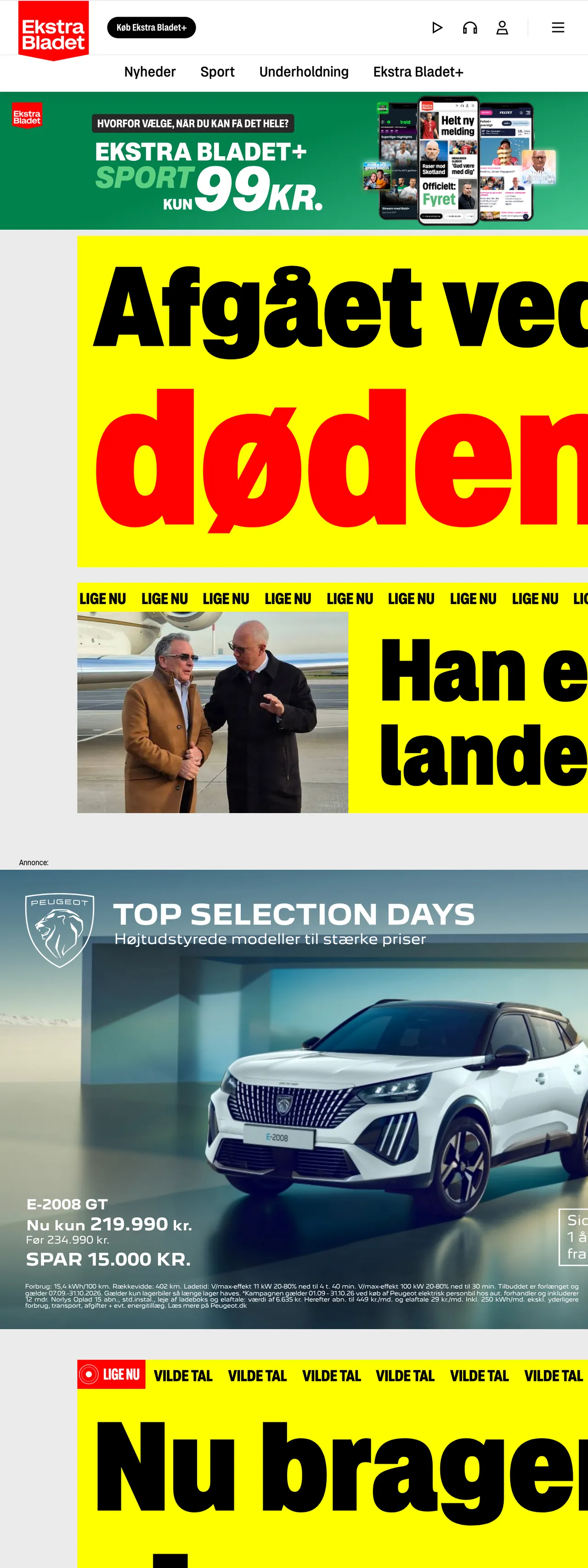 Screenshot of the Ekstra Bladet front page