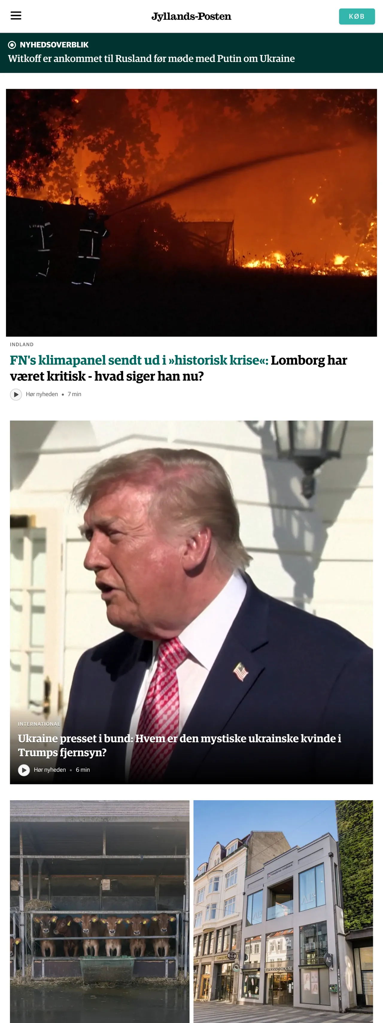 Screenshot of the Jyllands-Posten front page