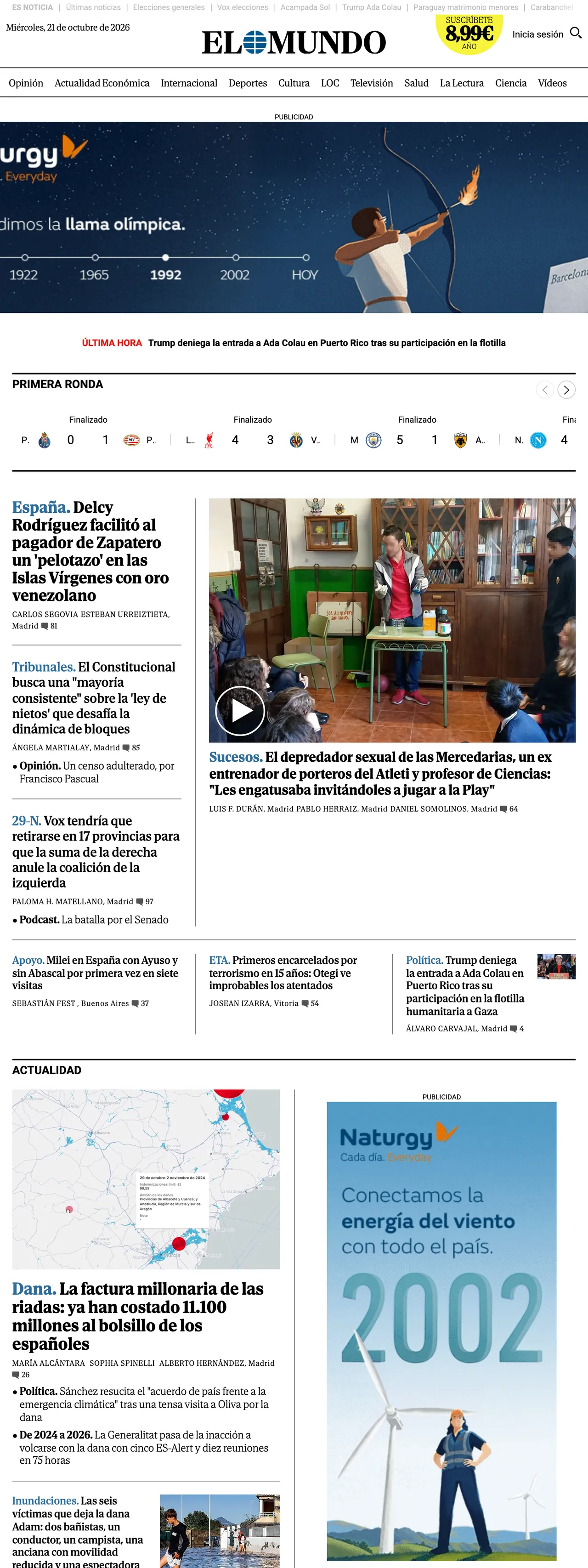 Screenshot of the El Mundo front page