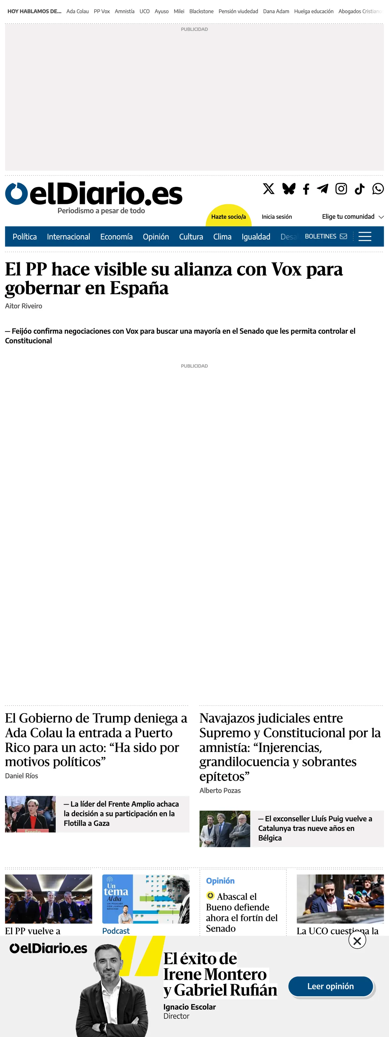 Screenshot of the elDiario.es front page