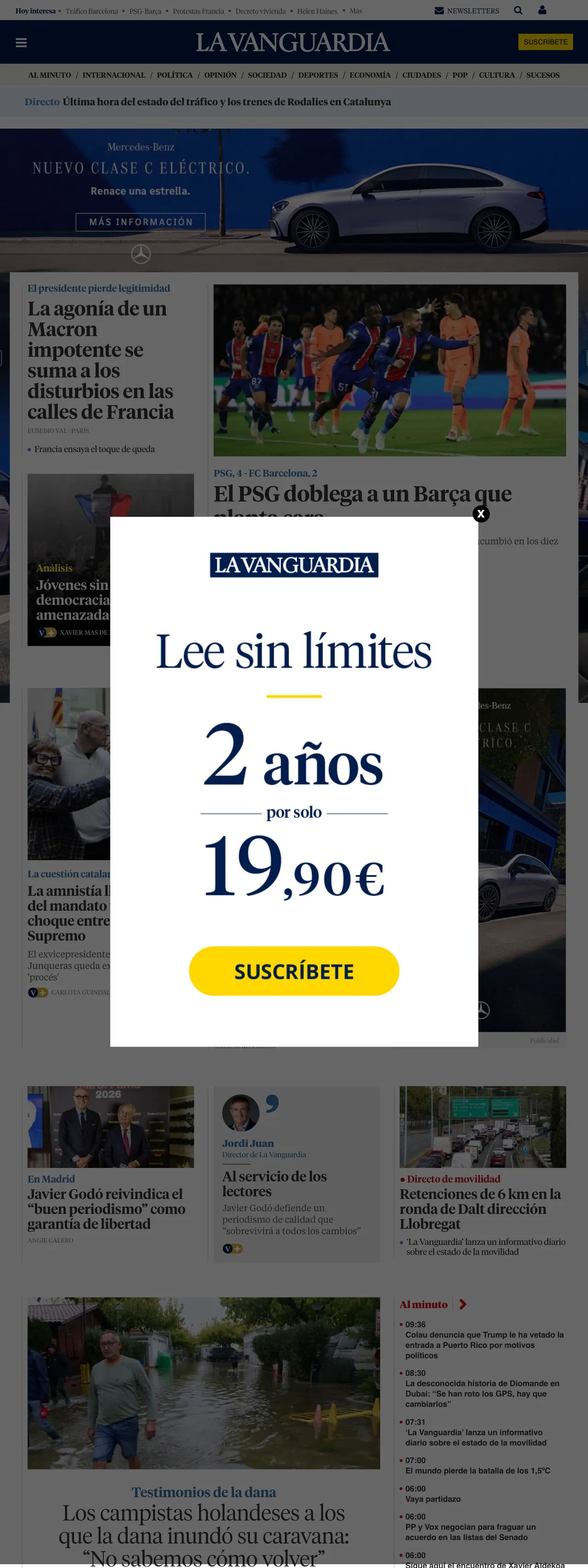 Screenshot of the La Vanguardia front page