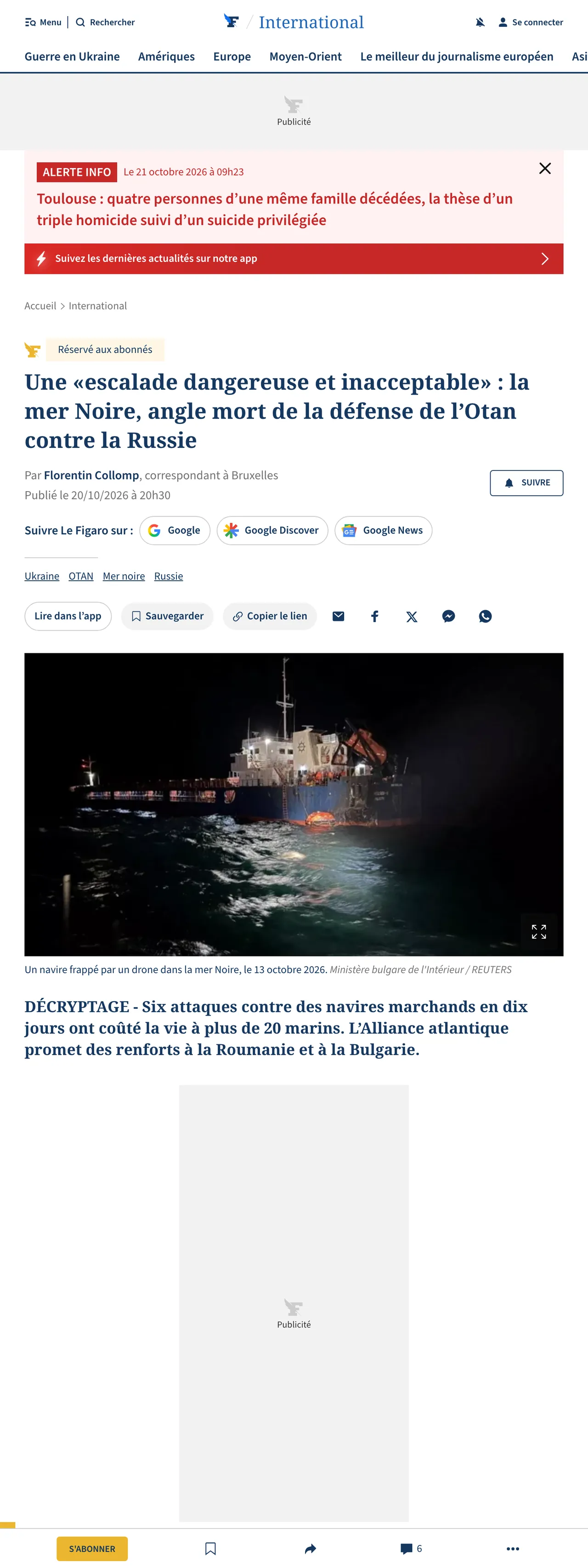 Screenshot of the Le Figaro front page