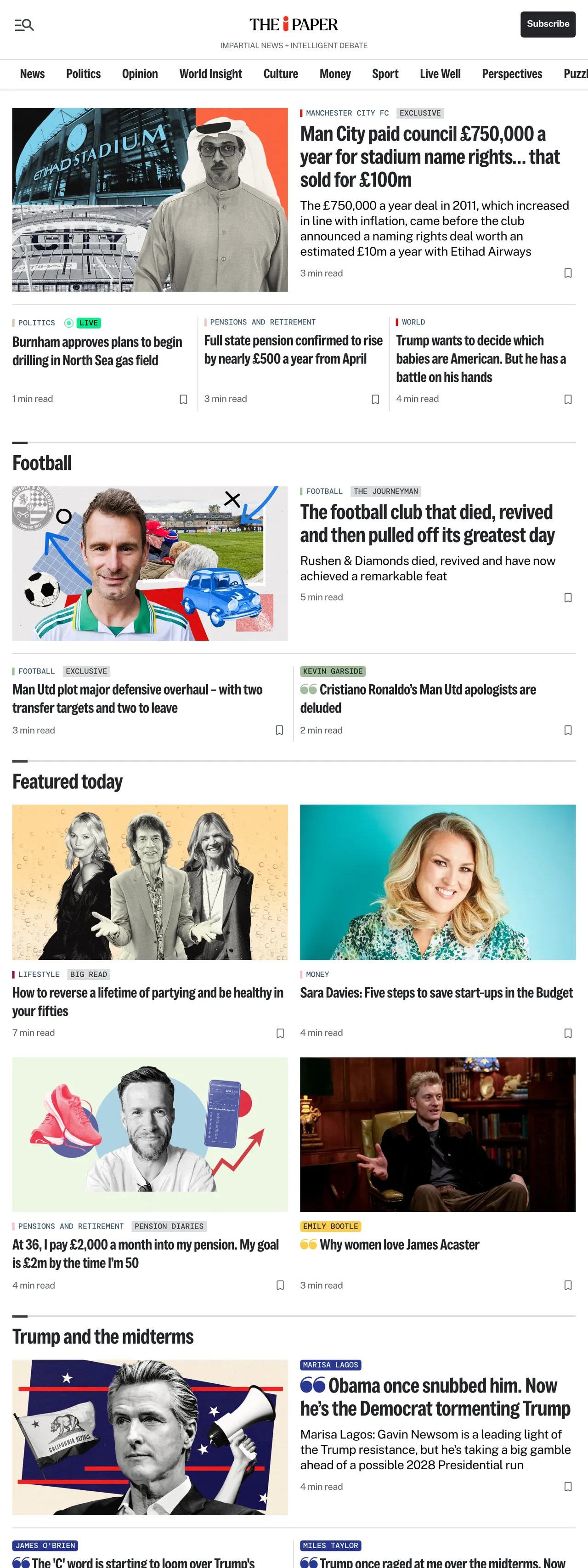 Screenshot of the The i Paper front page