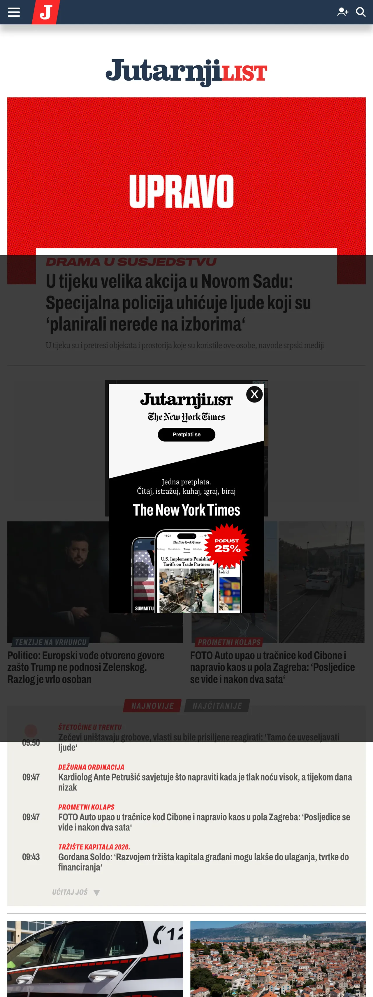 Screenshot of the Jutarnji list front page