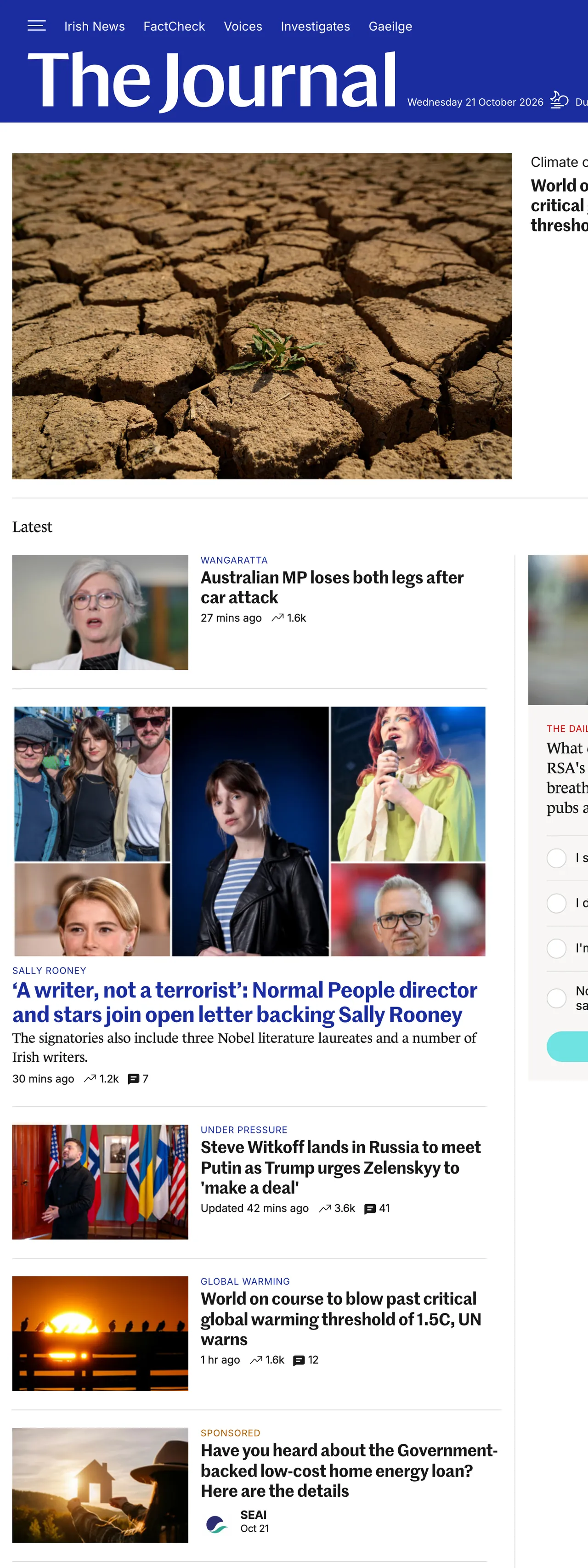 Screenshot of the TheJournal.ie front page