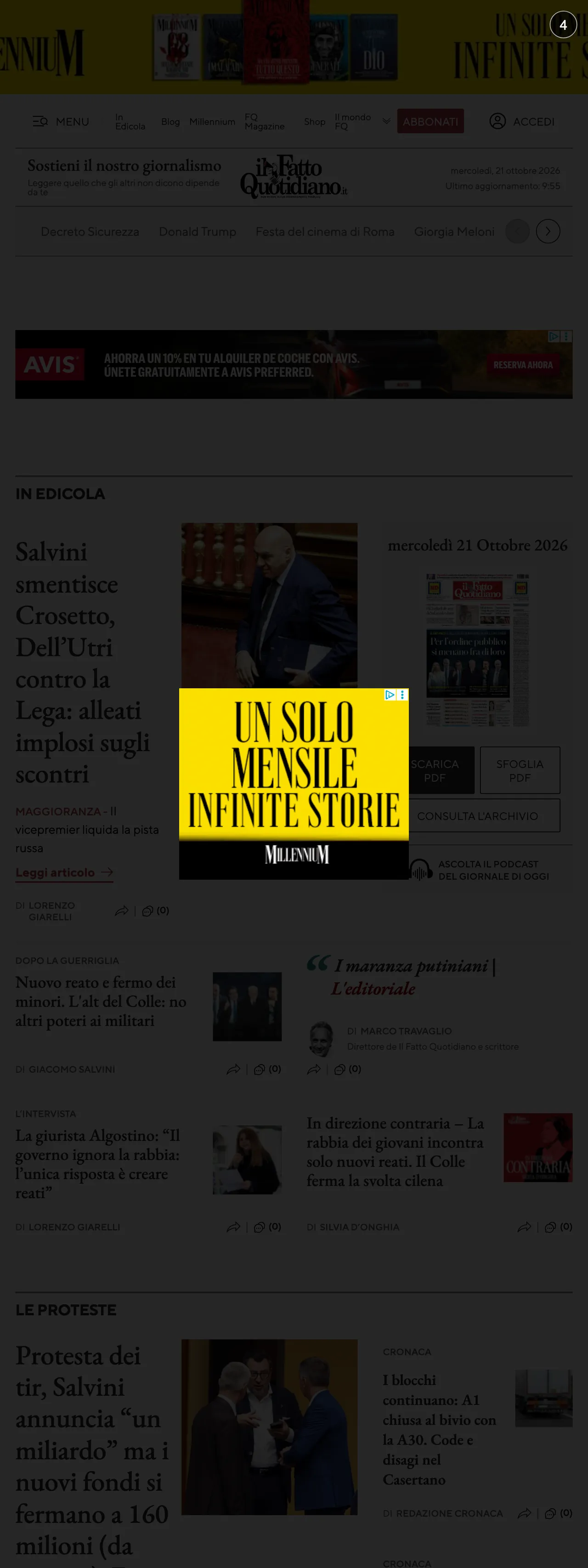 Screenshot of the Il Fatto Quotidiano front page