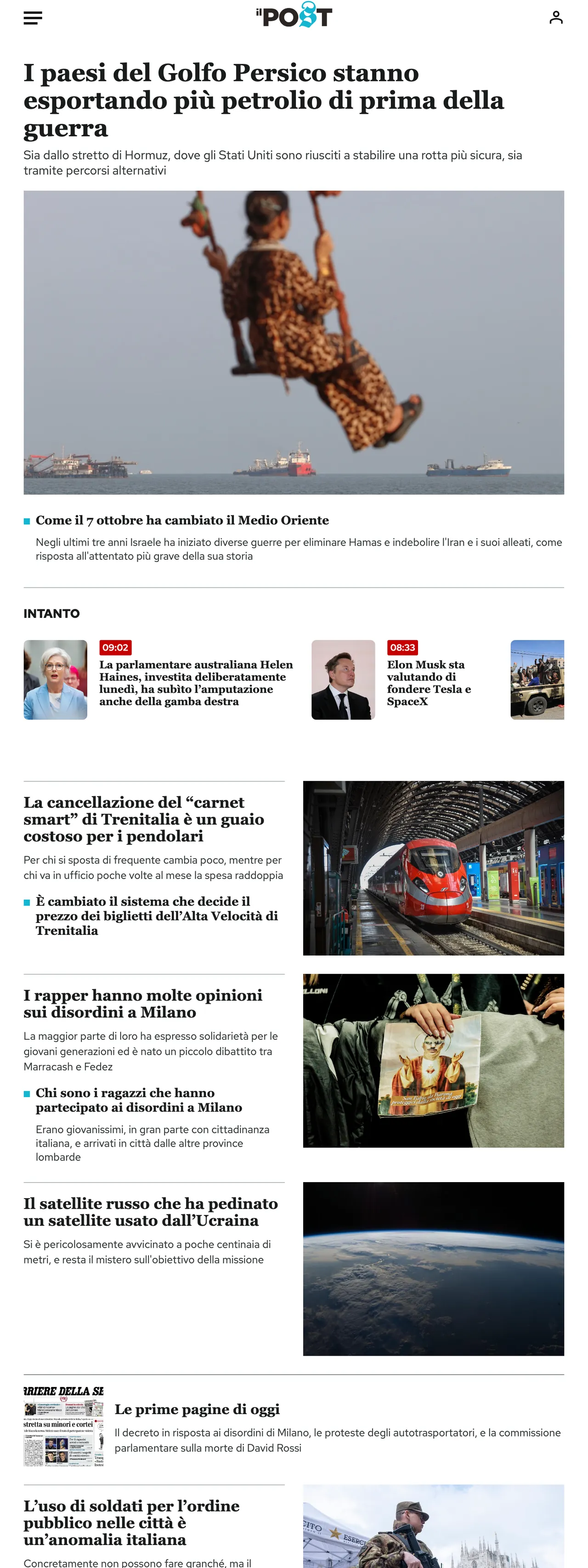Screenshot of the Il Post front page