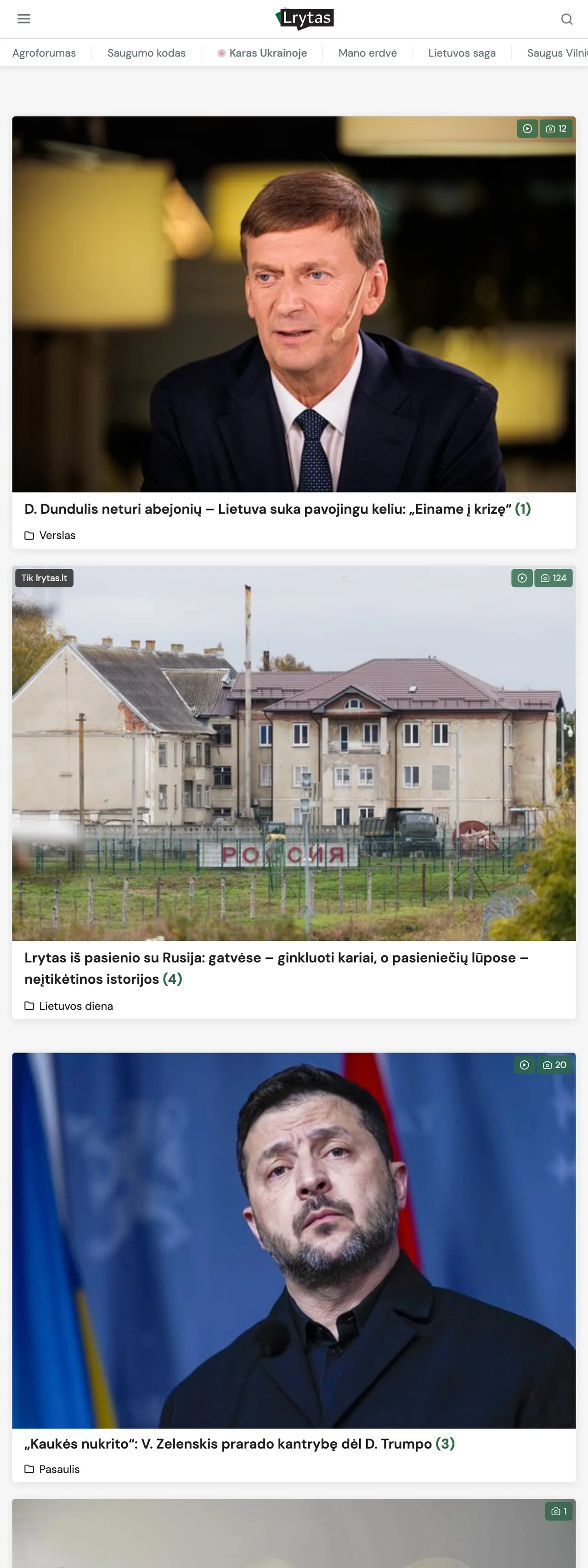 Screenshot of the Lrytas front page