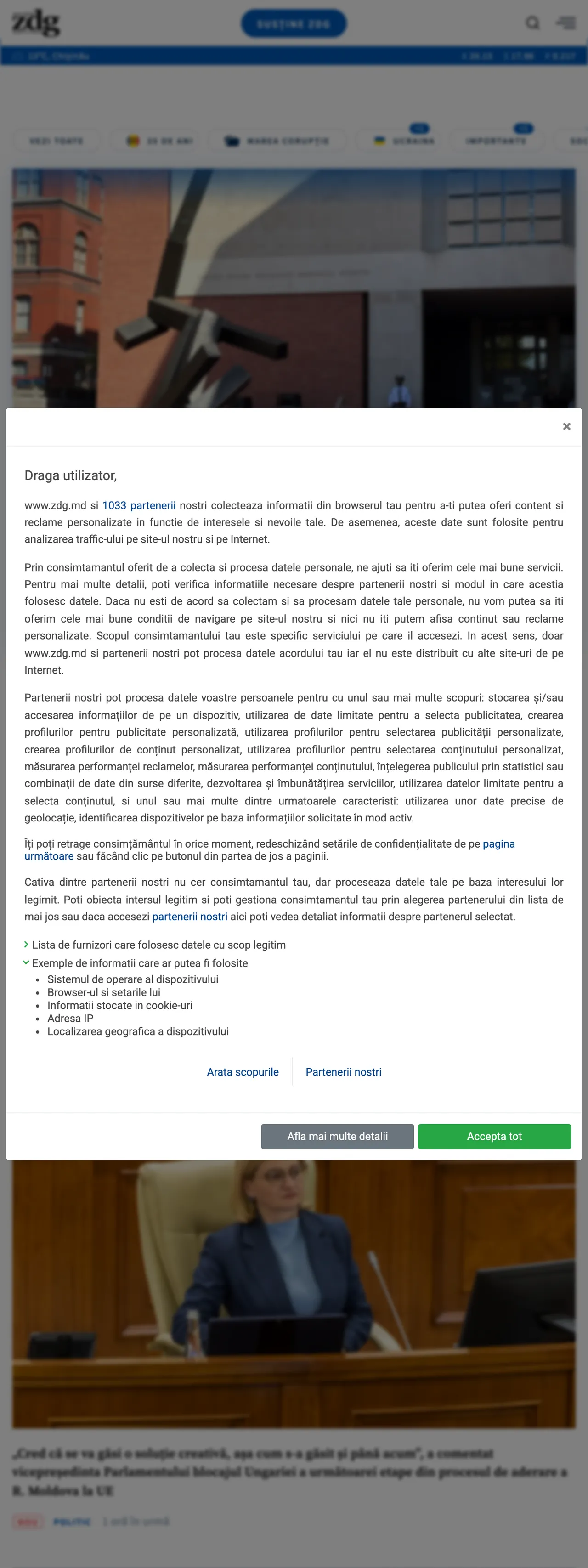 Screenshot of the Ziarul de Gardă front page