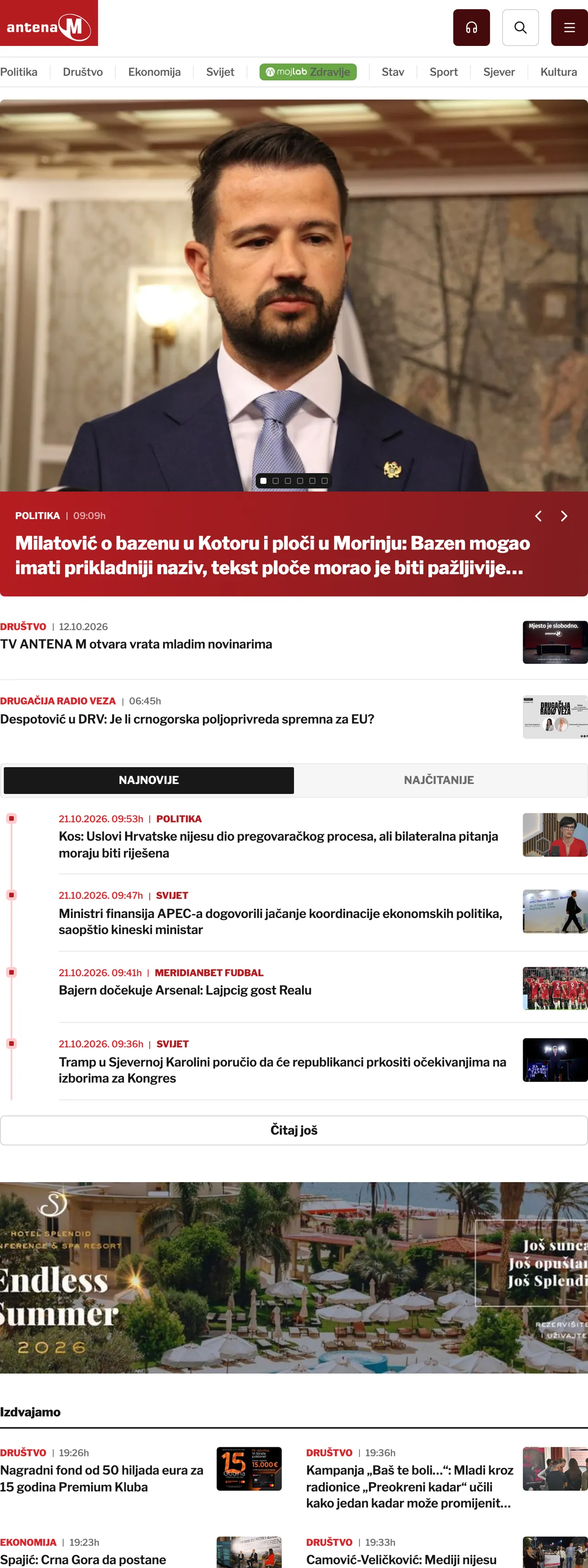 Screenshot of the Antena M front page