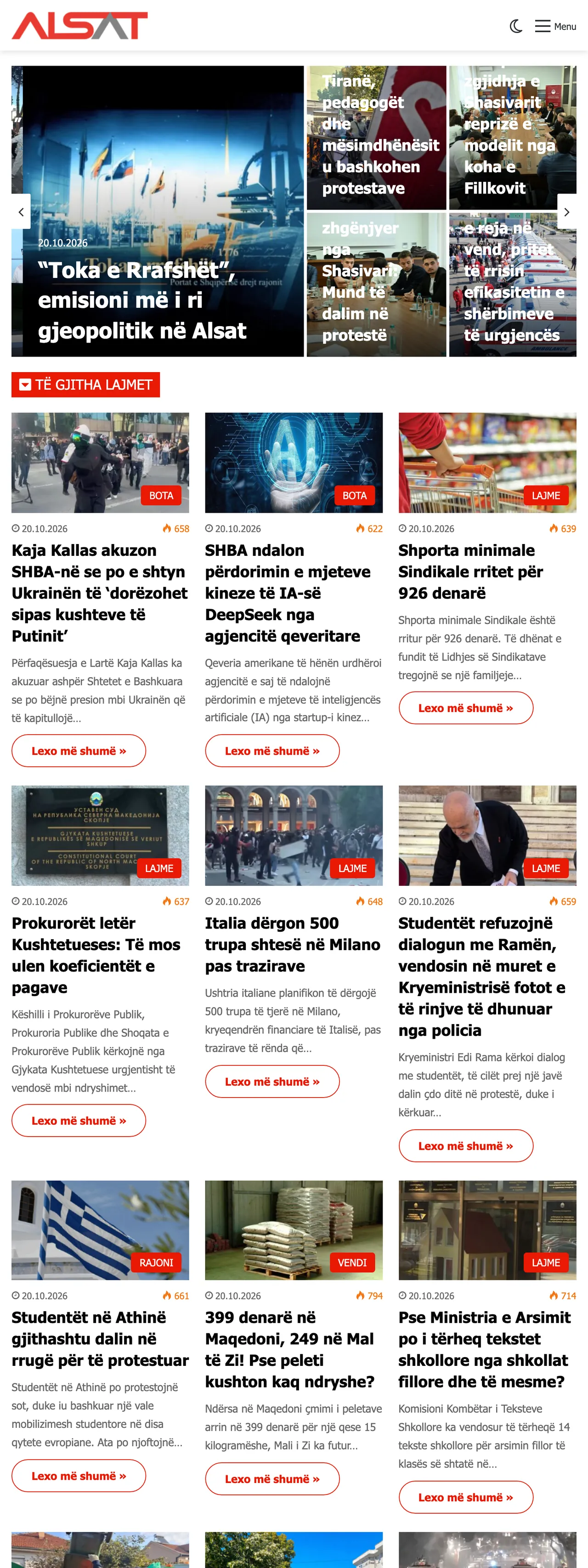 Screenshot of the ALSAT front page