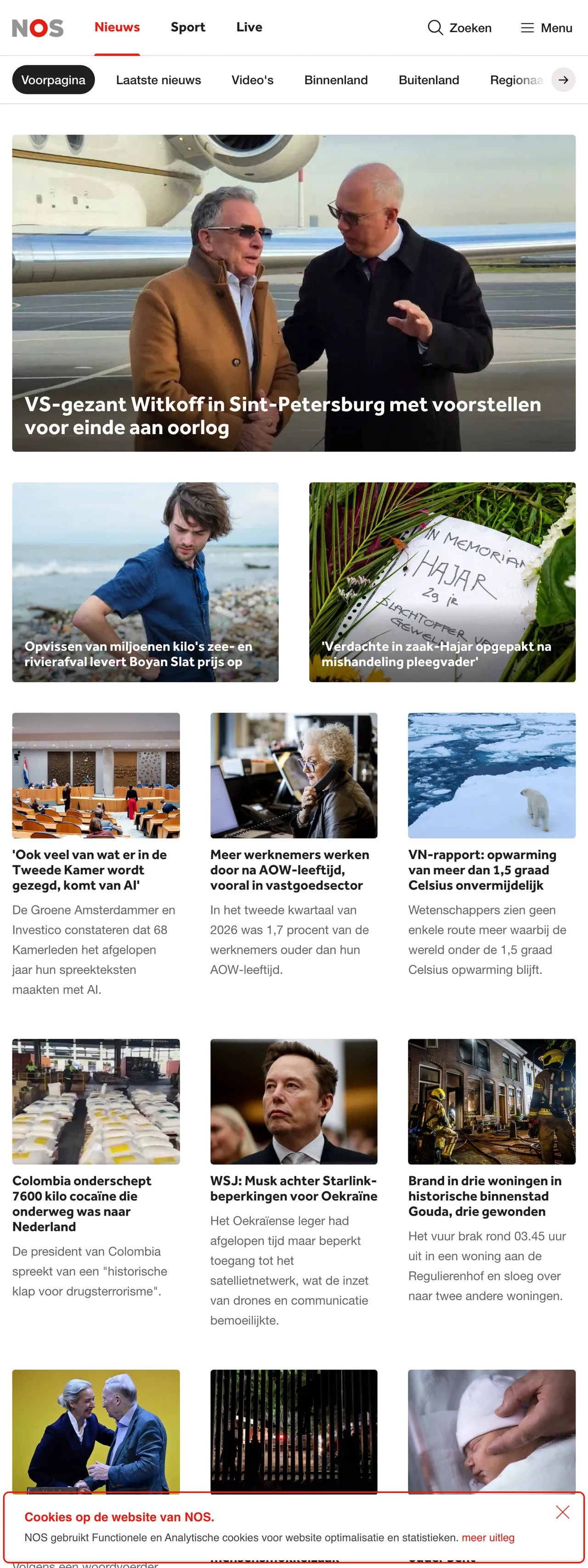 Screenshot of the NOS front page