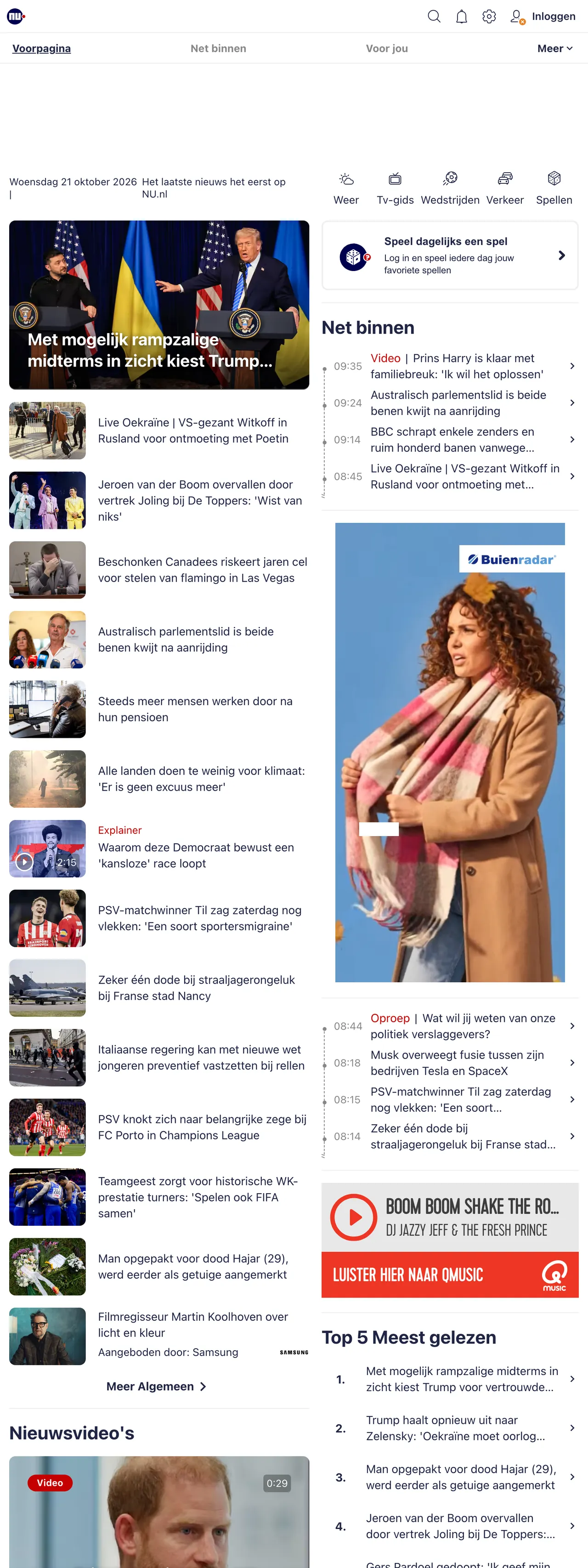 Screenshot of the NU.nl front page
