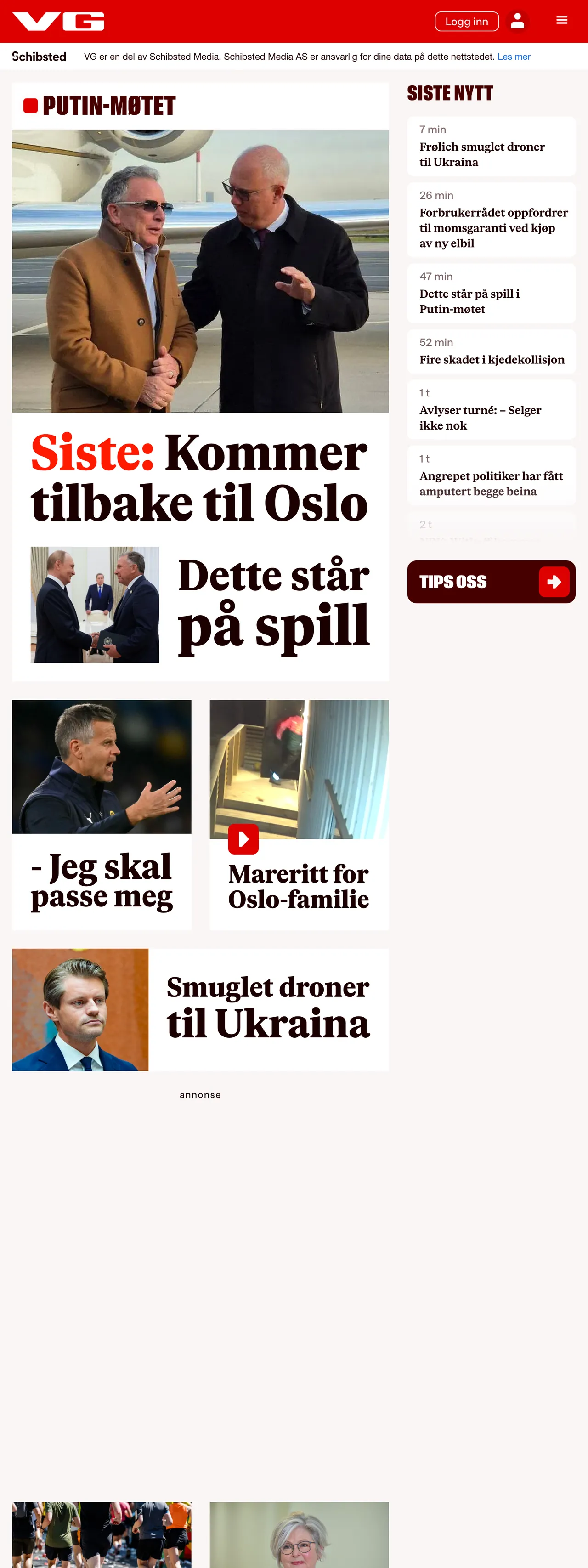 Screenshot of the VG front page