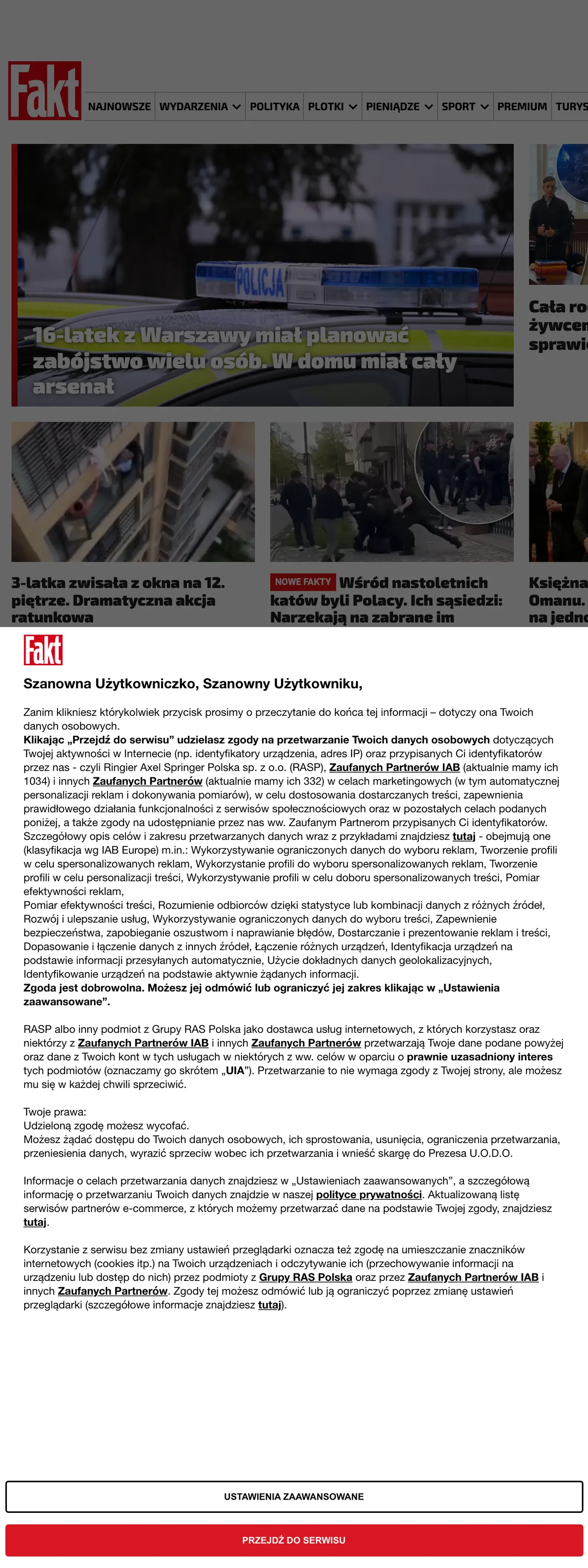 Screenshot of the Fakt front page