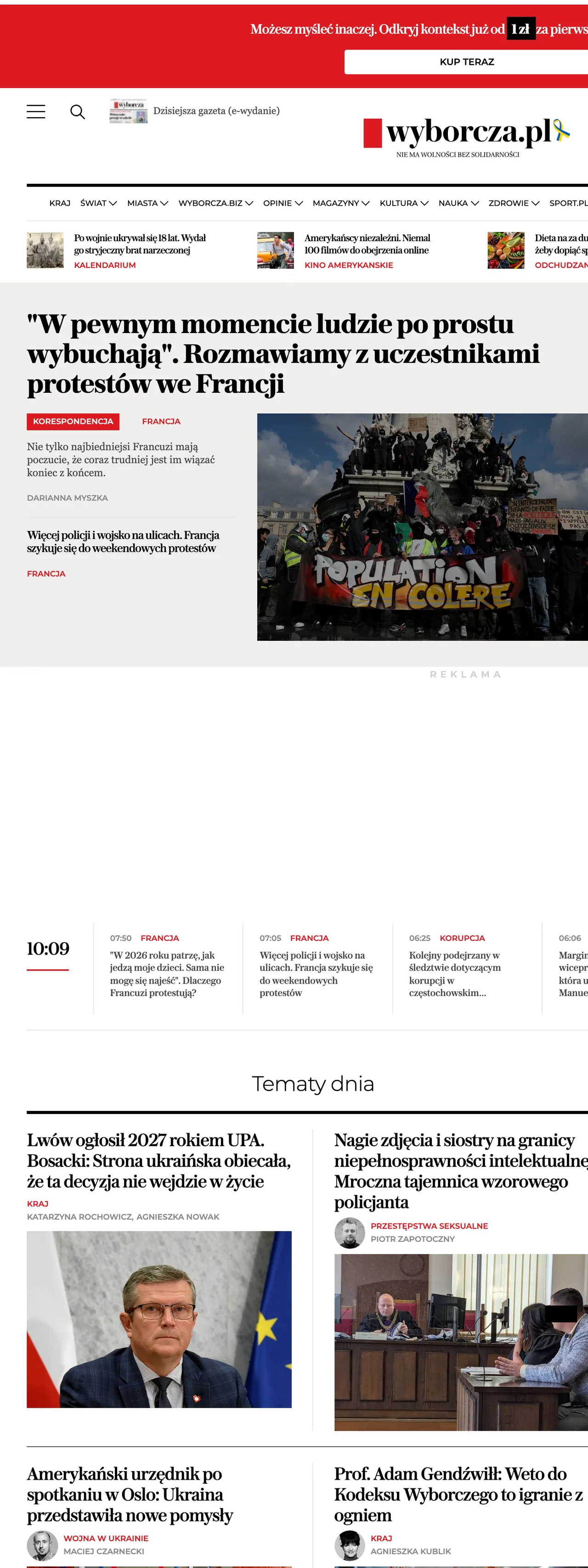 Screenshot of the Wyborcza front page