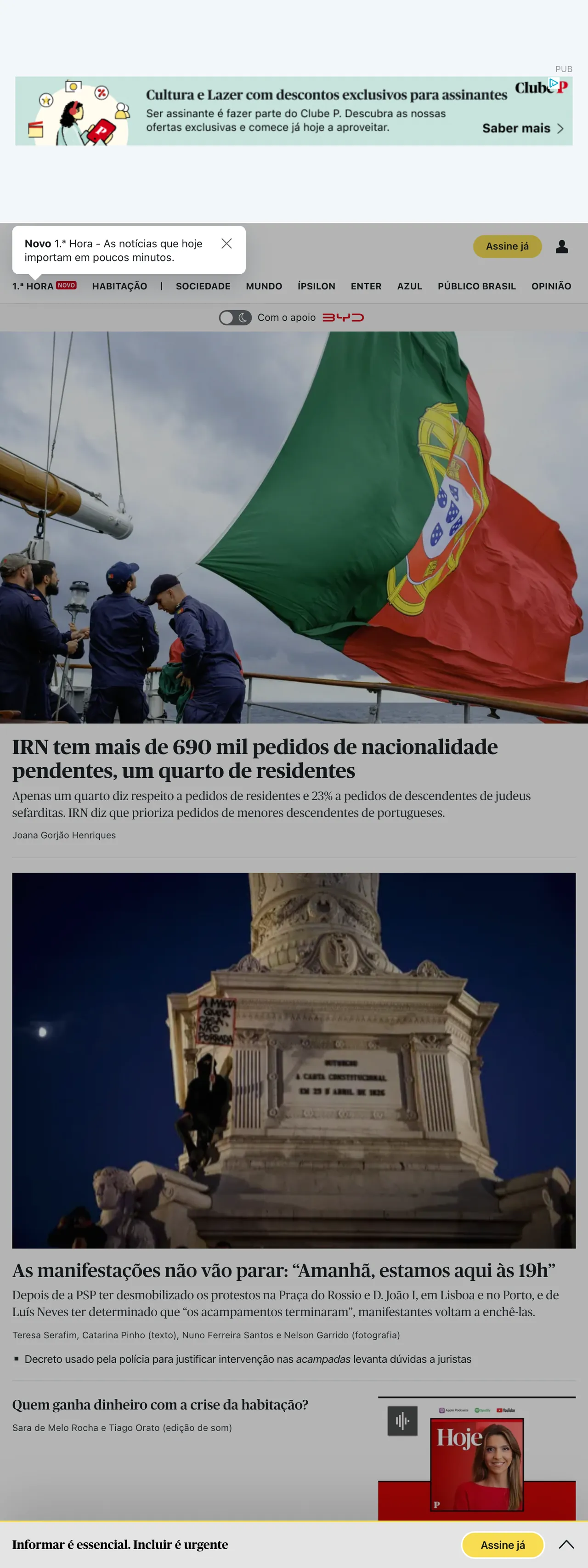 Screenshot of the Público front page