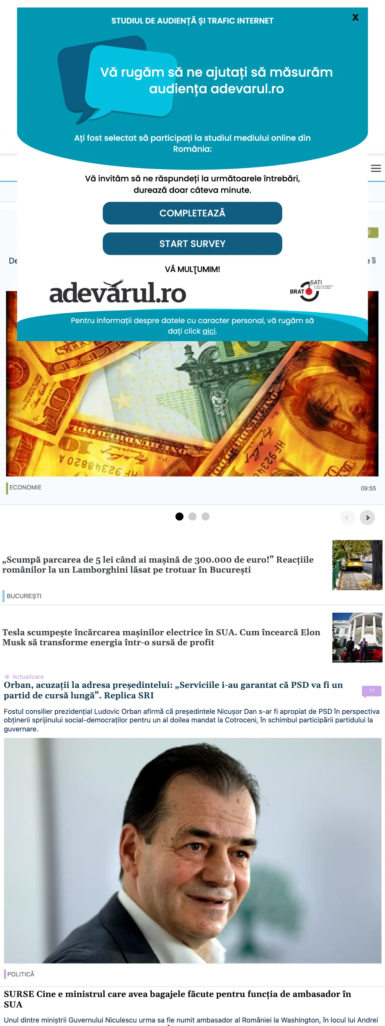 Screenshot of the Adevărul front page