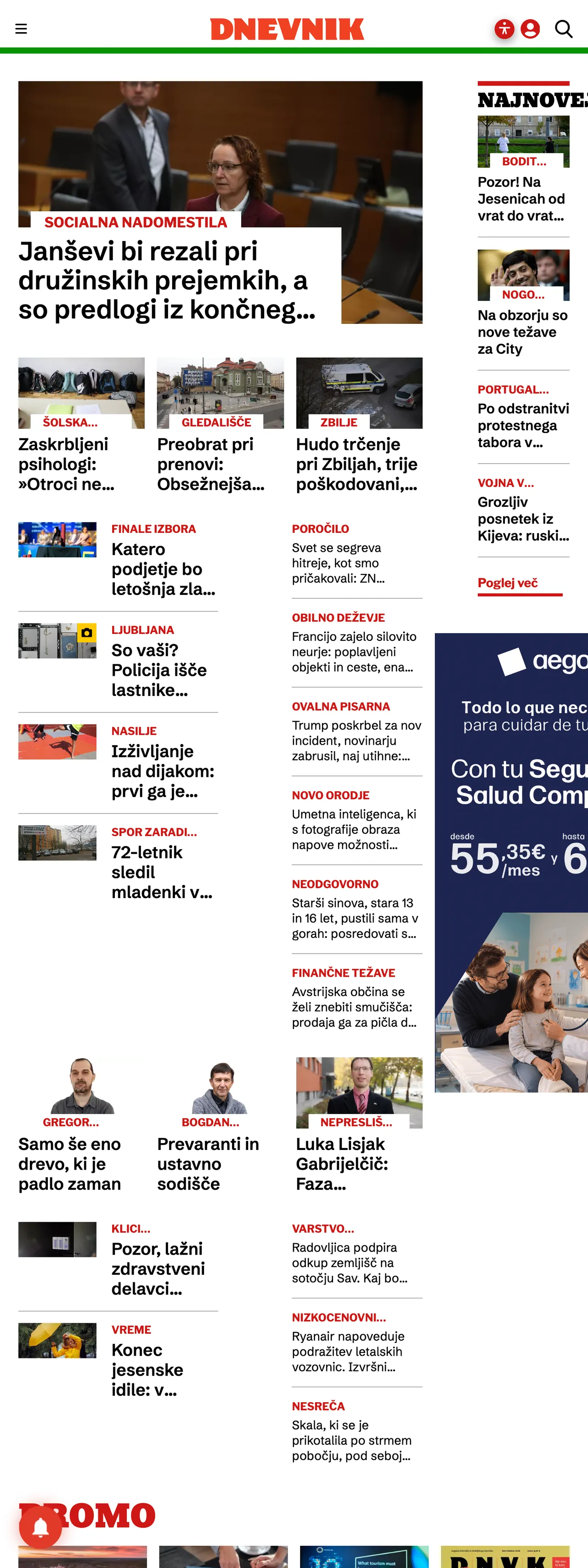 Screenshot of the Dnevnik front page