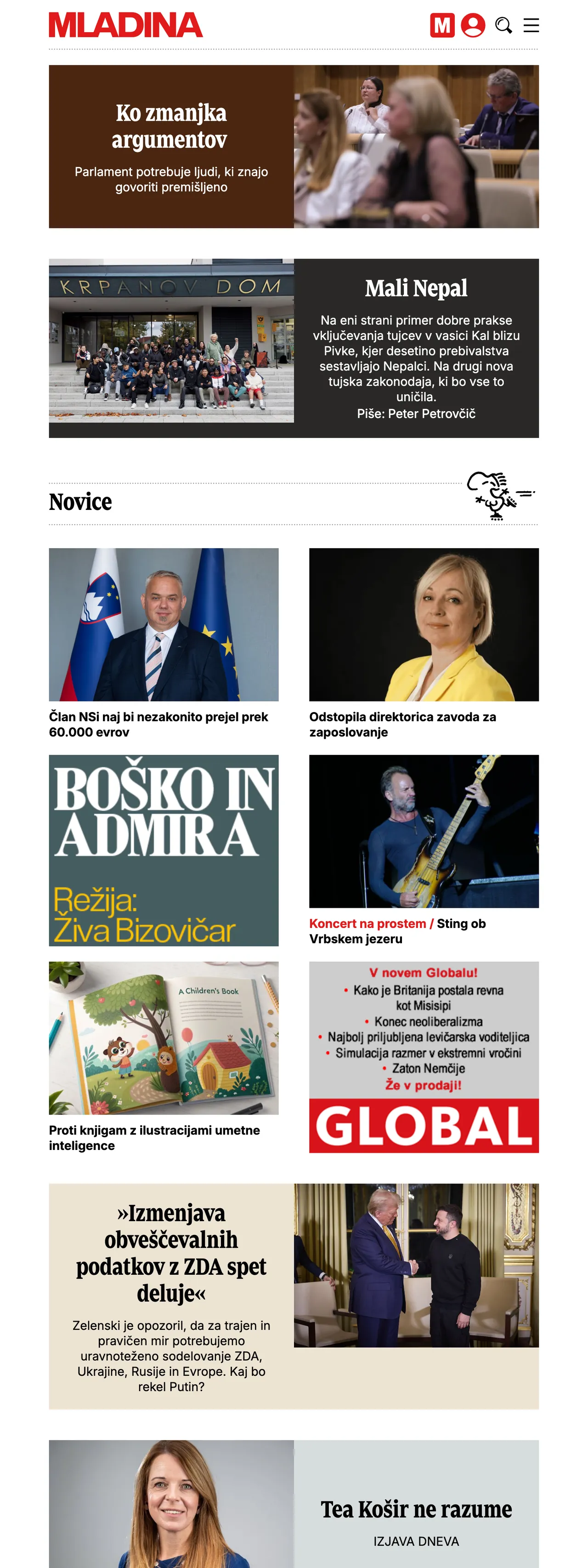 Screenshot of the Mladina front page