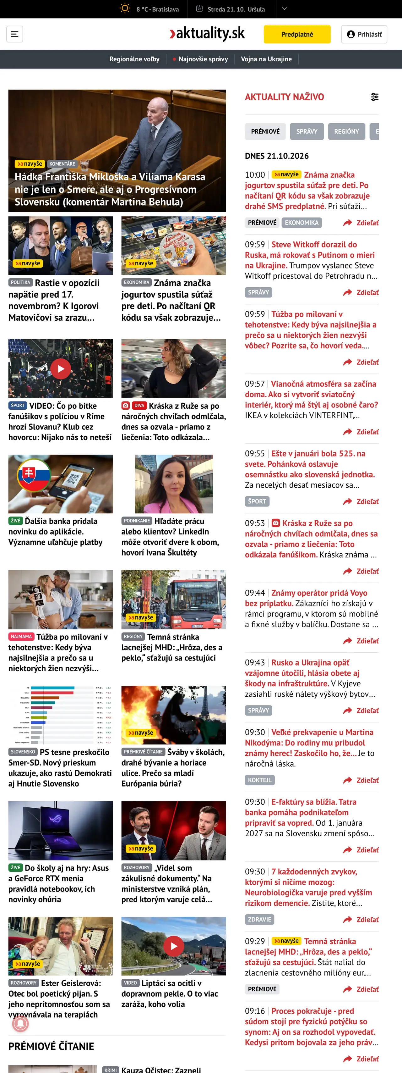 Screenshot of the Aktuality.sk front page