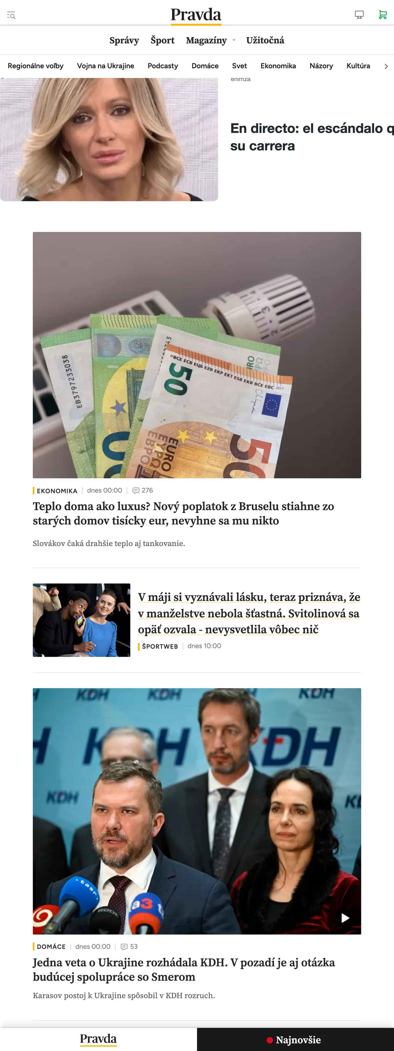 Screenshot of the Pravda front page