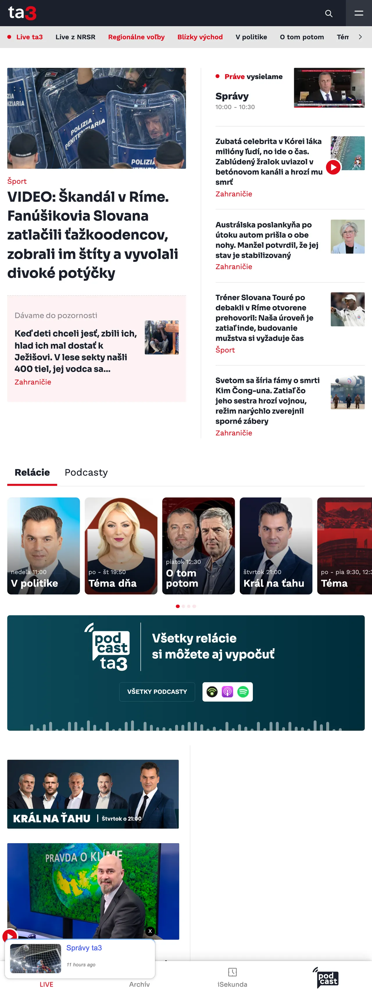 Screenshot of the TA3 front page