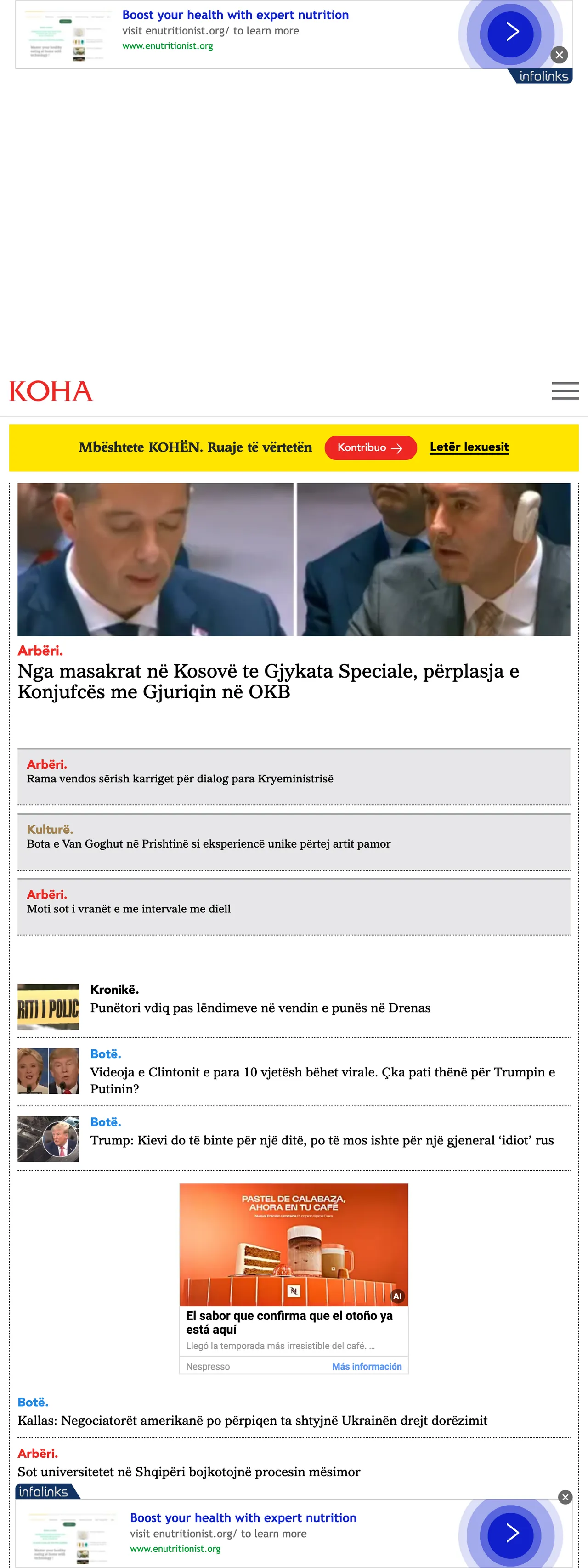 Screenshot of the Koha Ditore front page