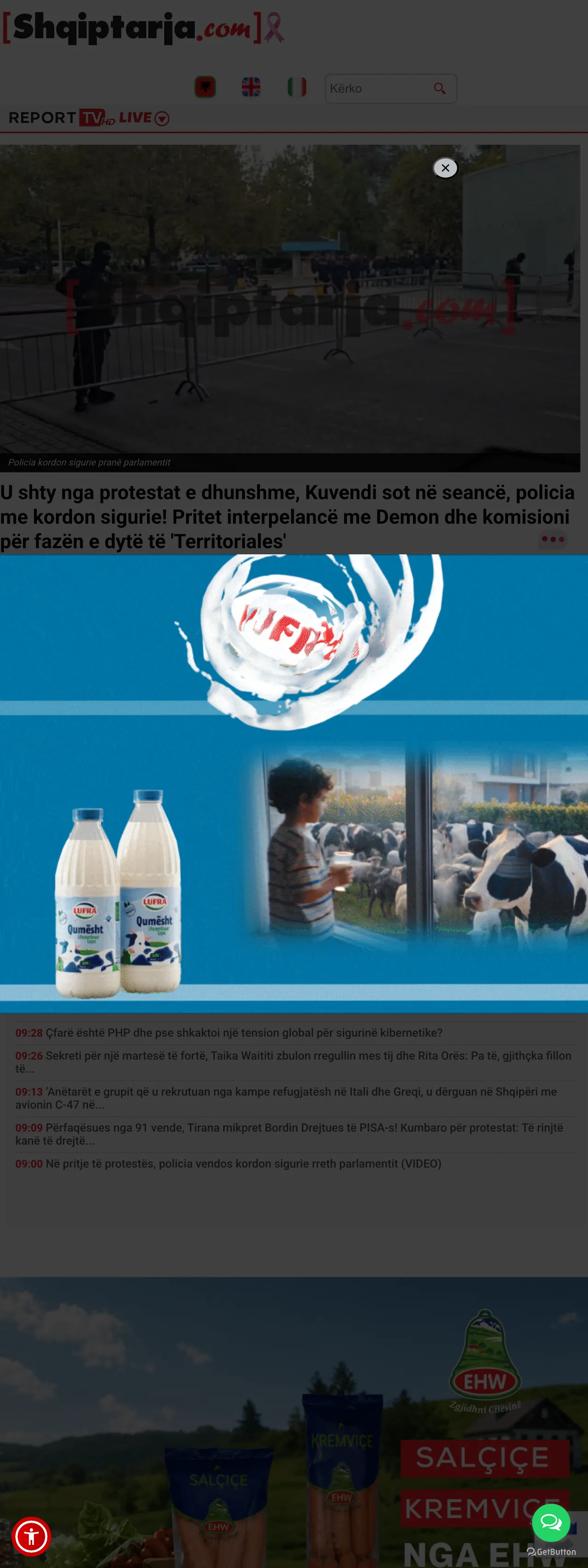 Screenshot of the Shqiptarja.com front page