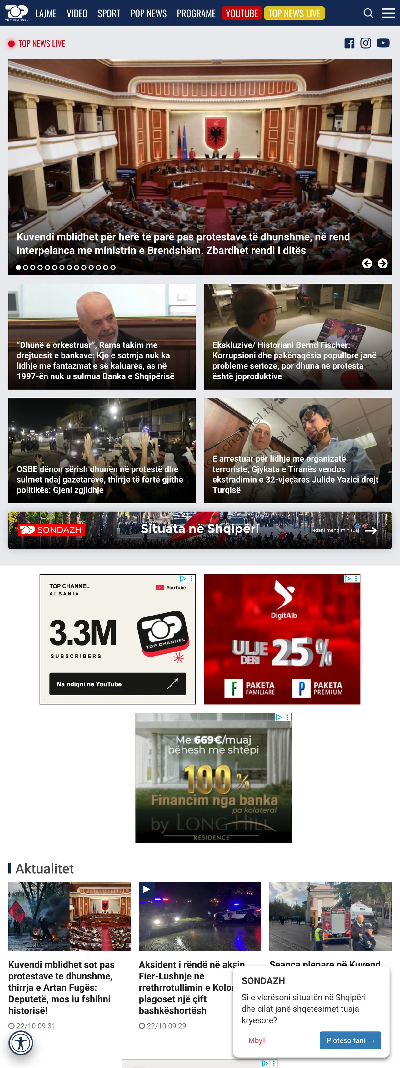 Screenshot of the Top Channel front page