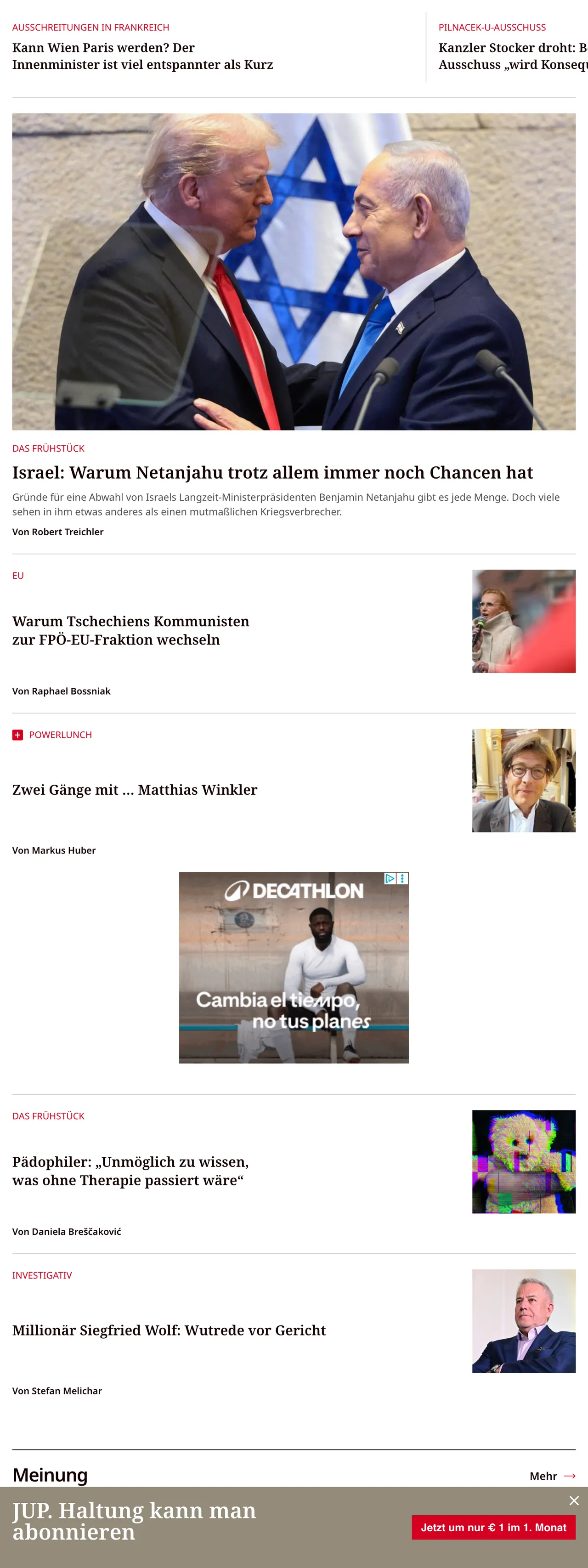 Screenshot of the profil front page
