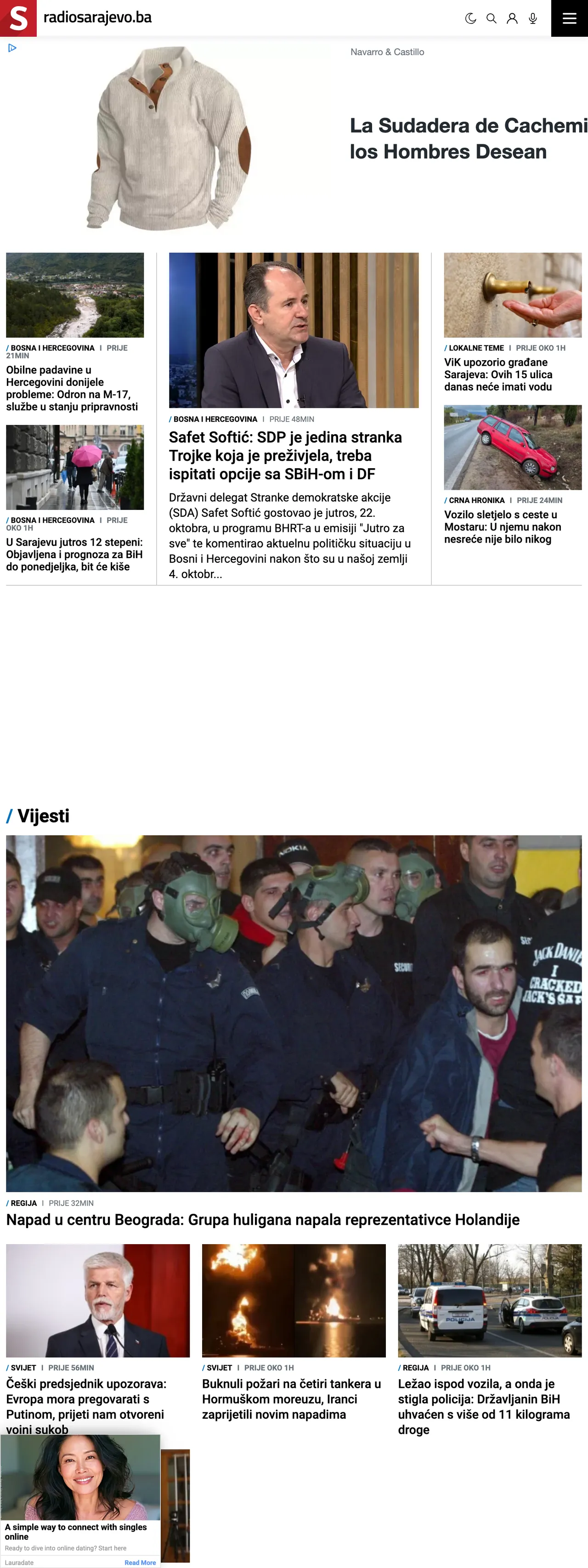 Screenshot of the Radio Sarajevo front page