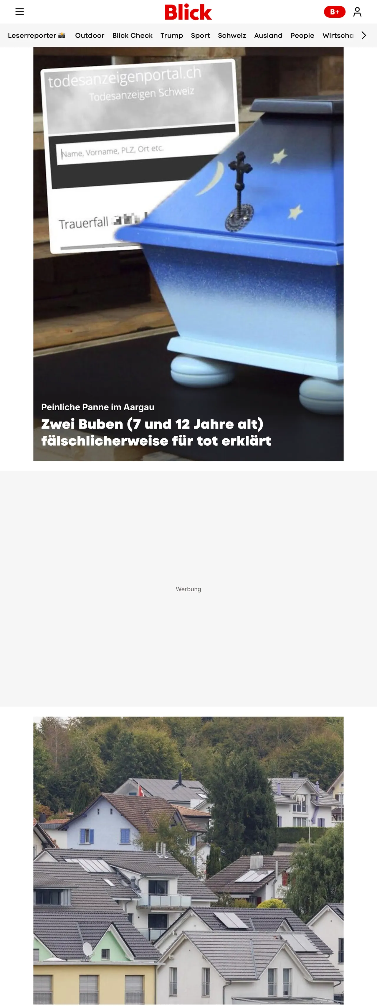 Screenshot of the Blick front page