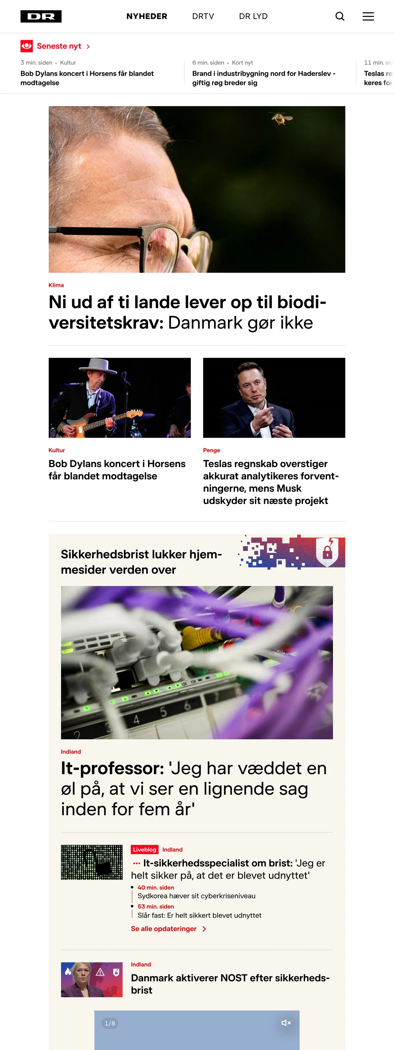 Screenshot of the DR front page