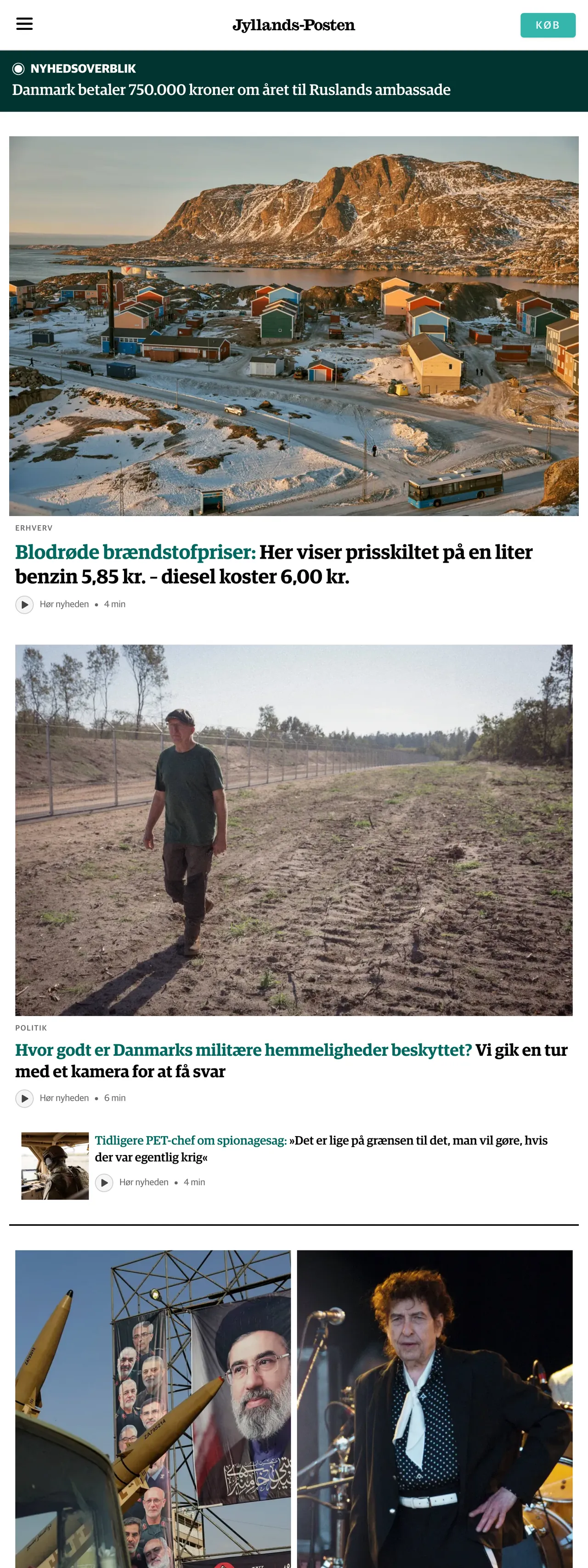 Screenshot of the Jyllands-Posten front page