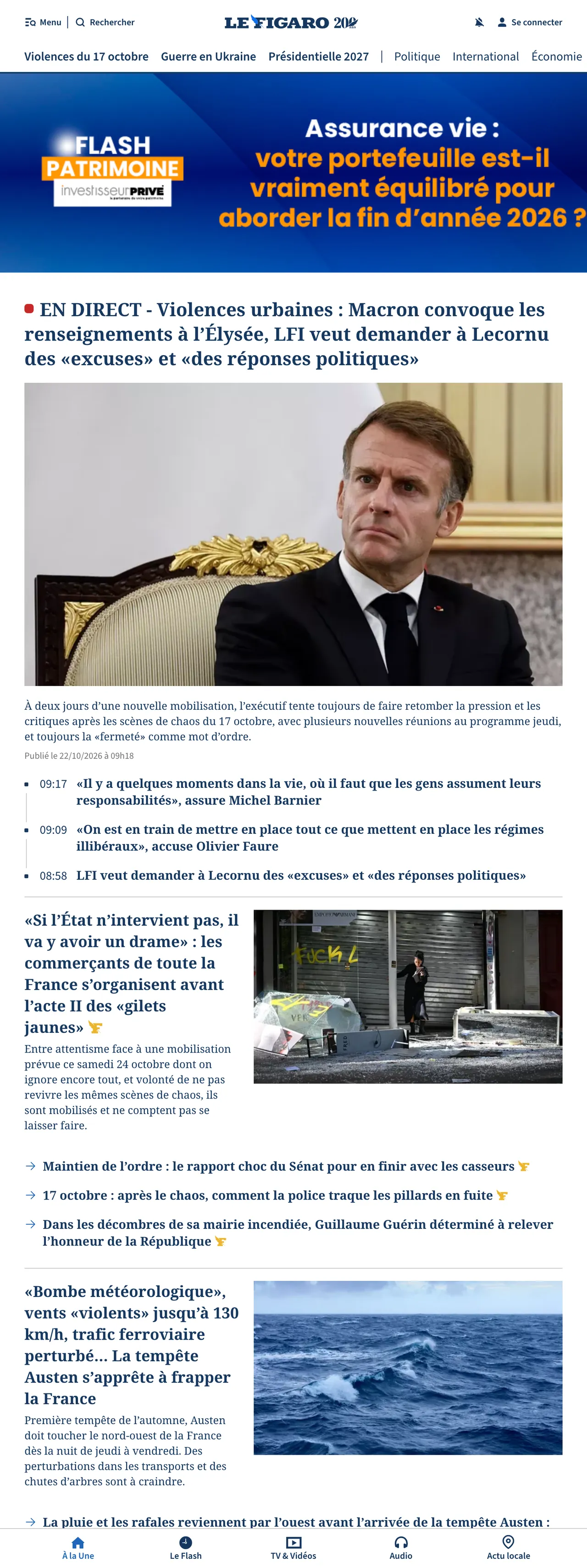 Screenshot of the Le Figaro front page