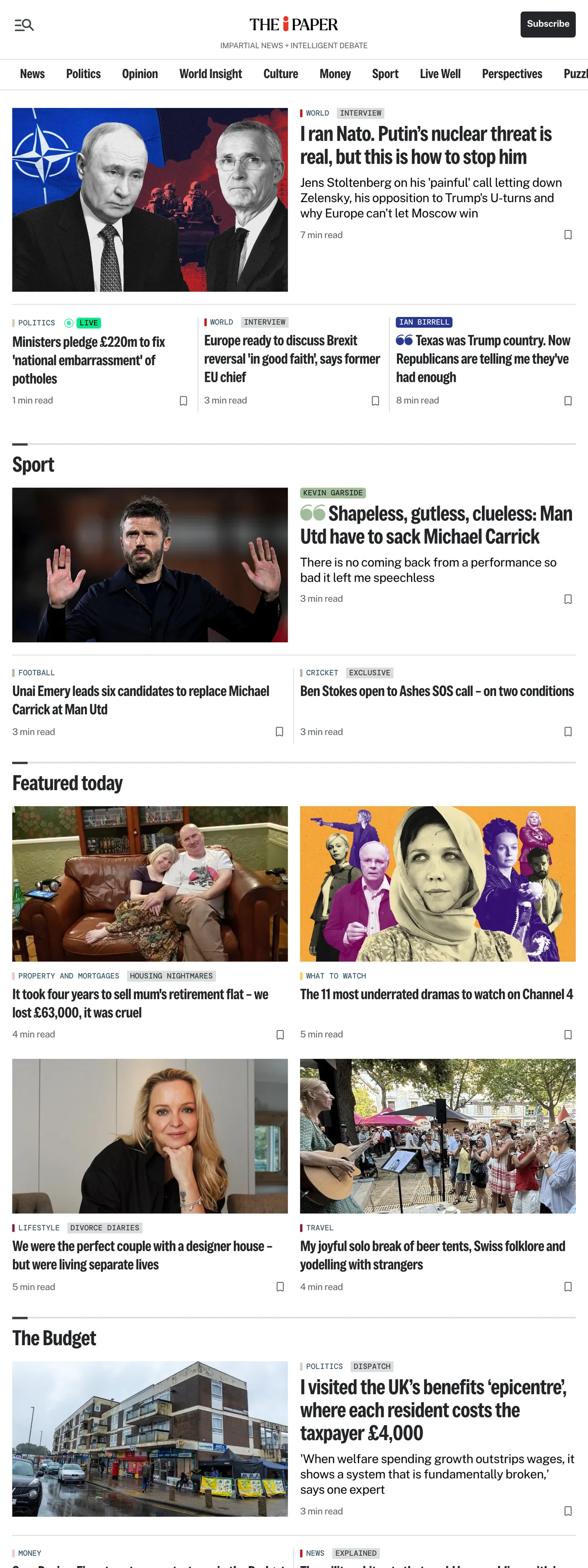 Screenshot of the The i Paper front page