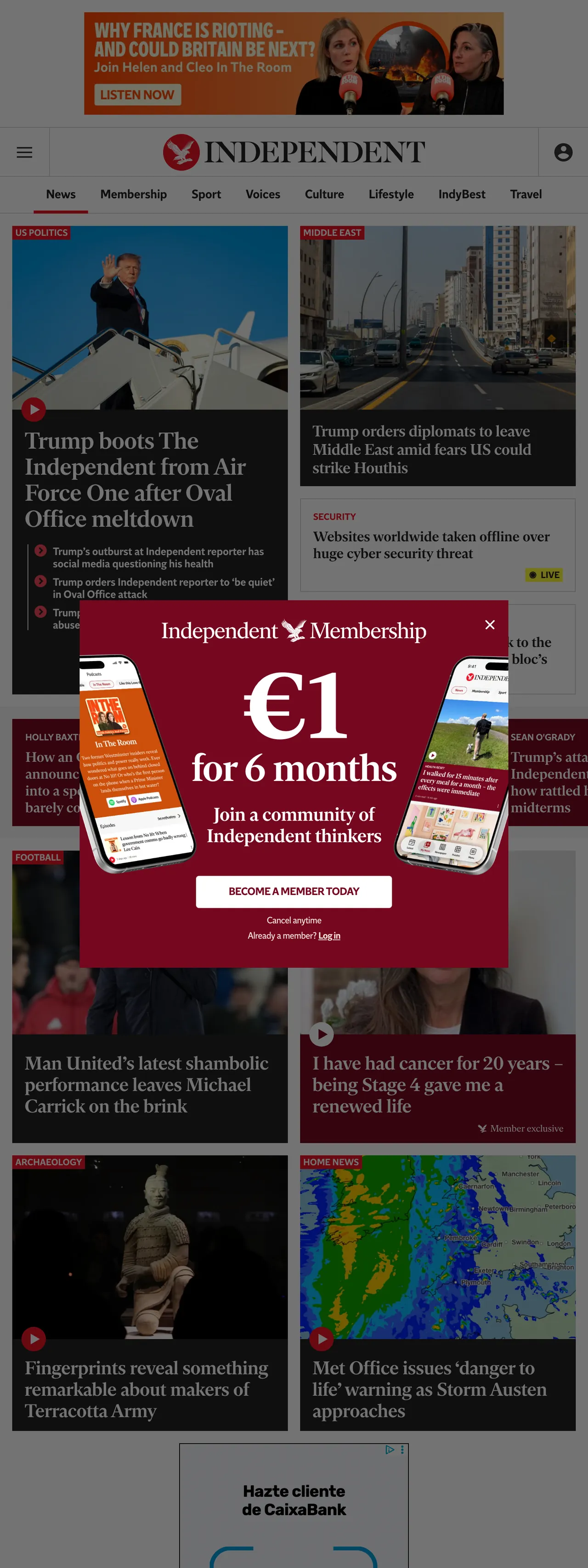 Screenshot of the The Independent front page
