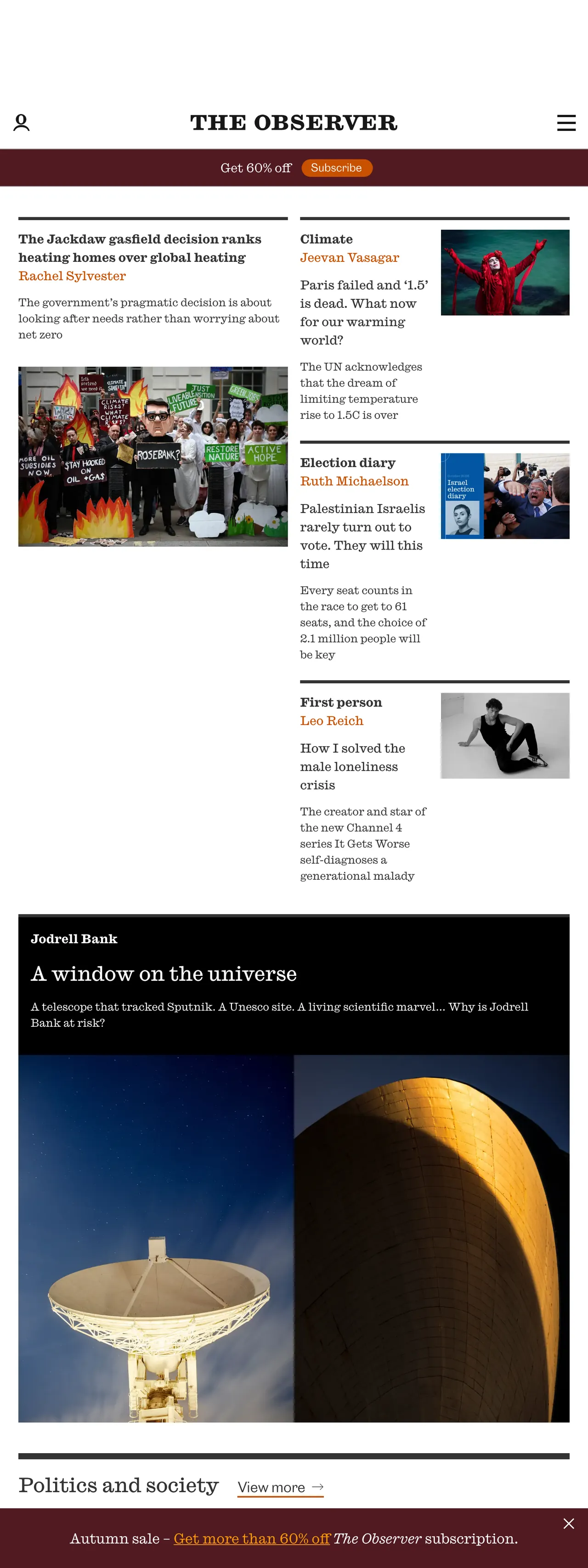 Screenshot of the The Observer front page
