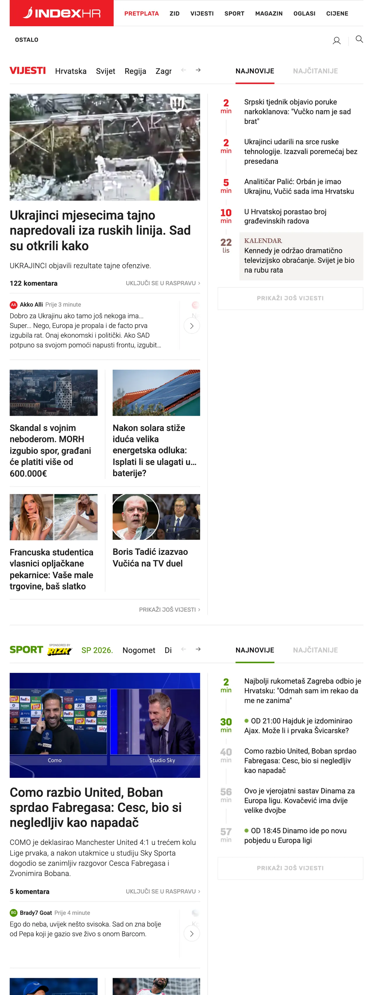 Screenshot of the Index.hr front page