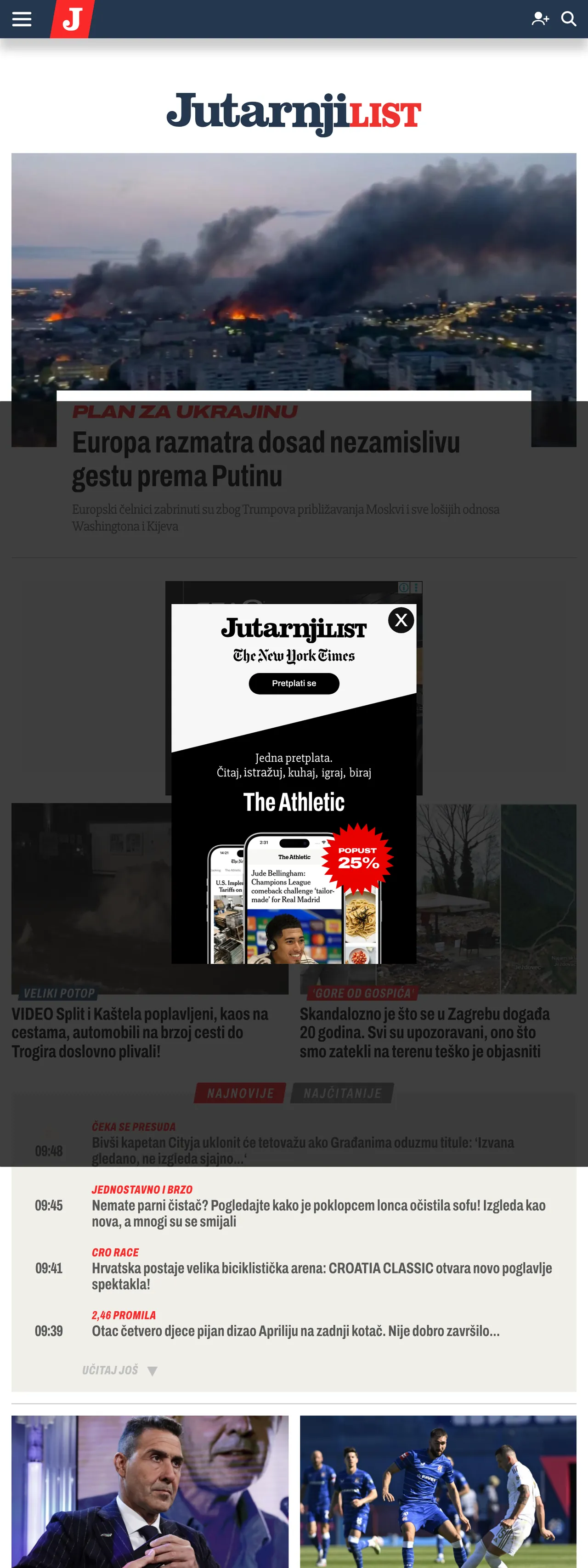 Screenshot of the Jutarnji list front page