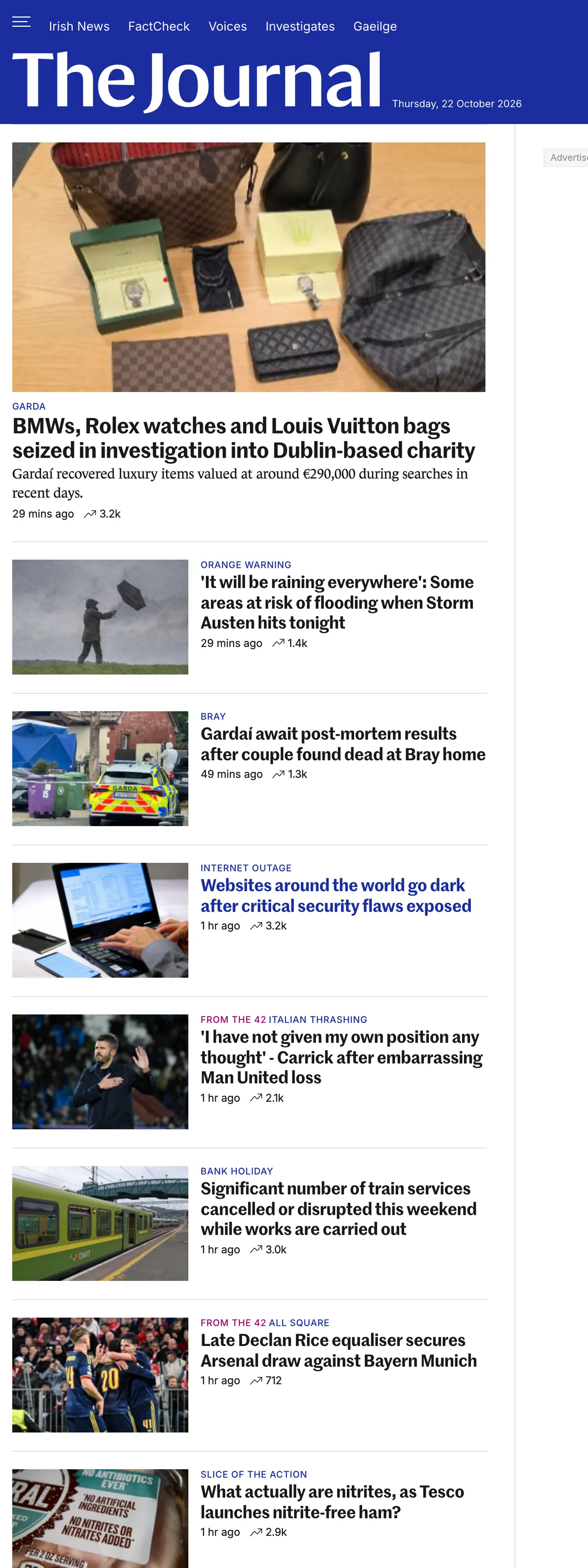 Screenshot of the TheJournal.ie front page