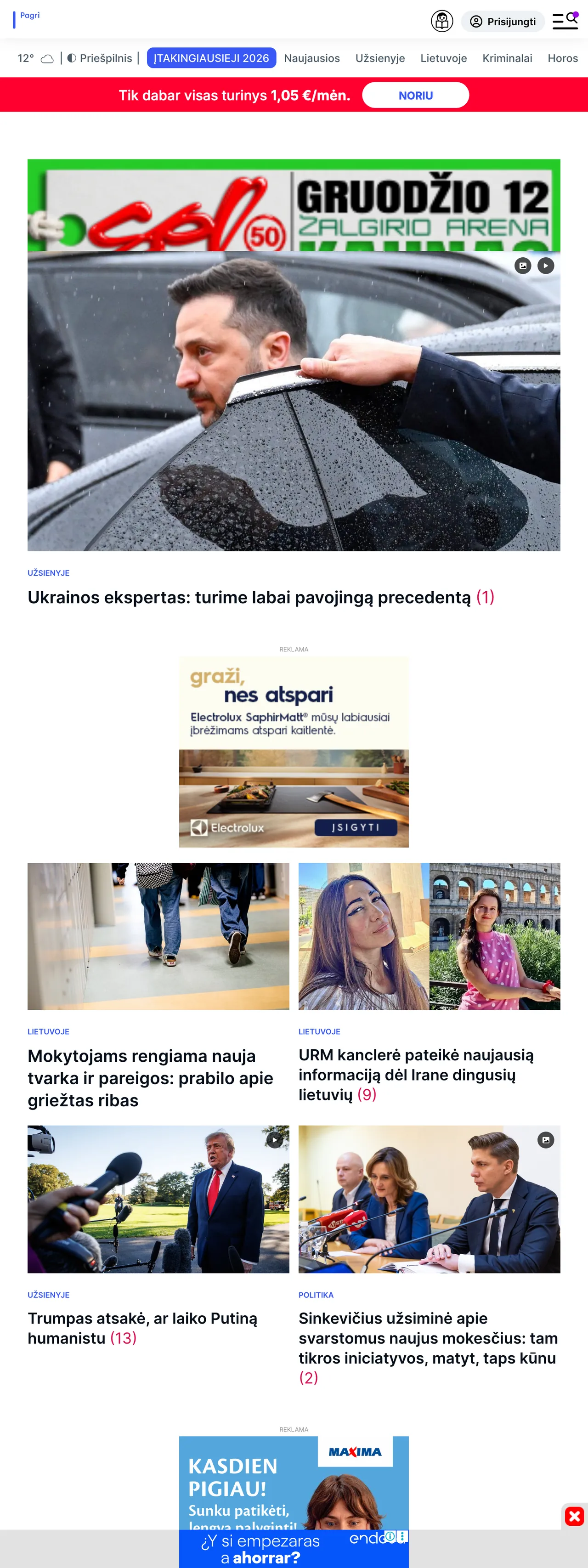 Screenshot of the Delfi front page