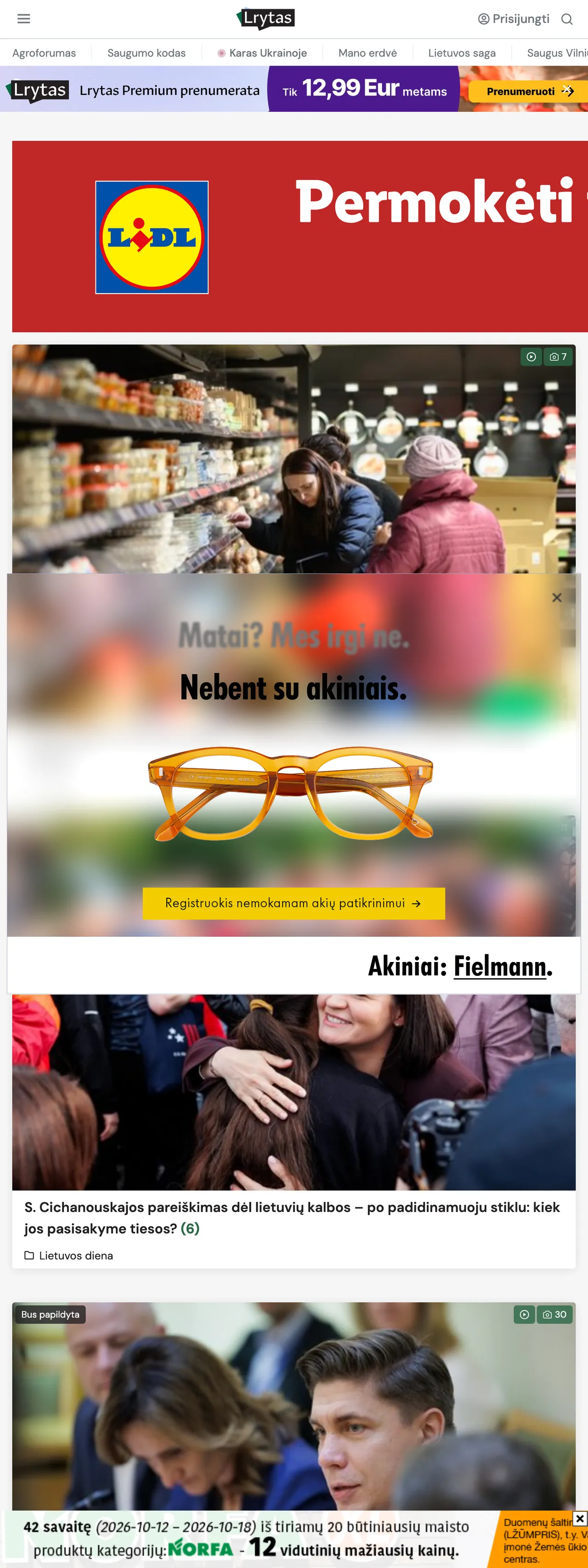 Screenshot of the Lrytas front page