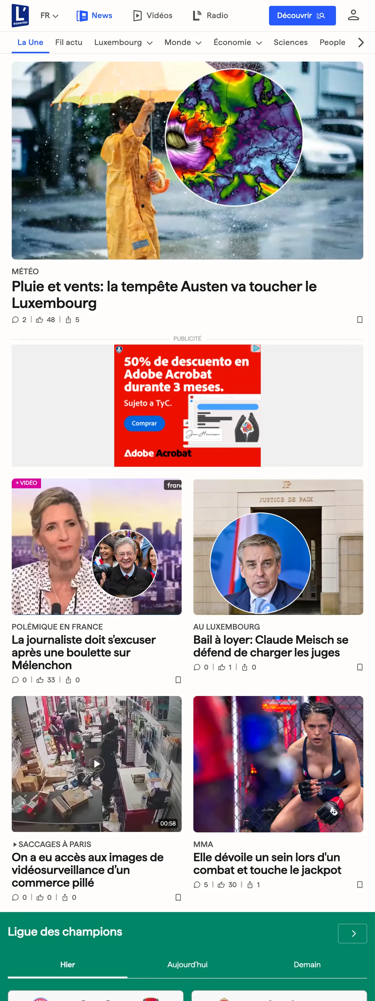 Screenshot of the L'essentiel front page