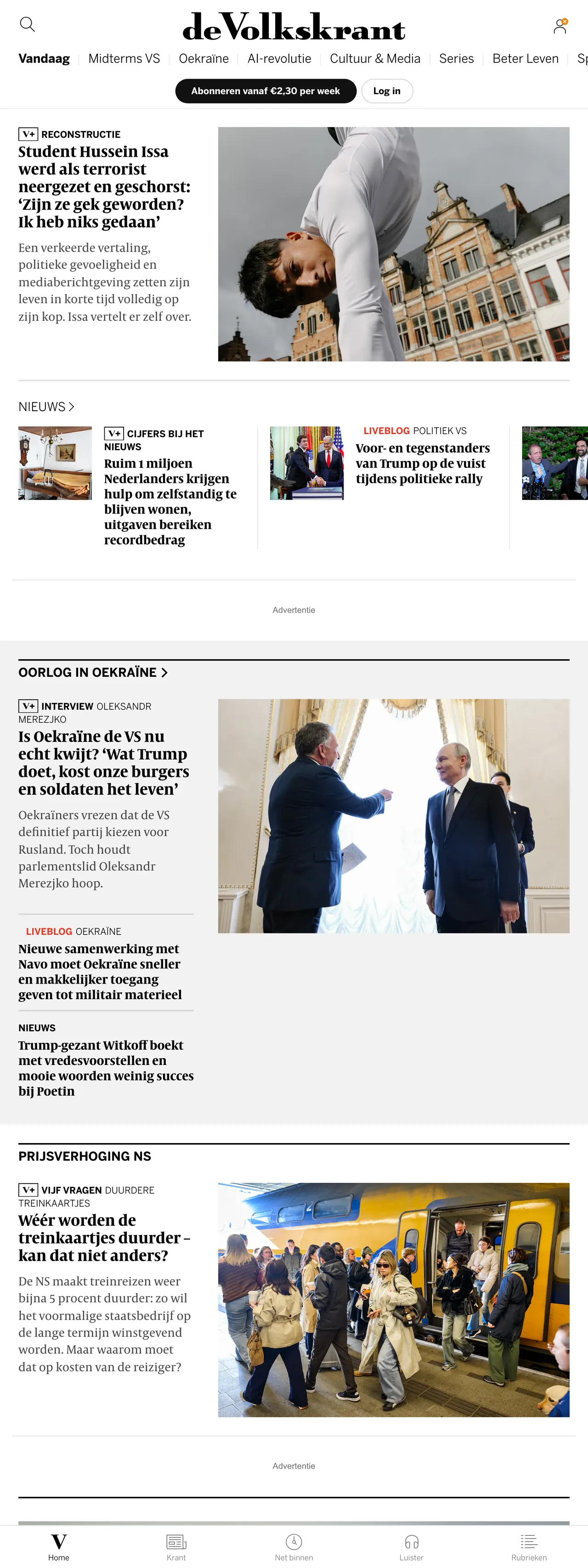Screenshot of the de Volkskrant front page