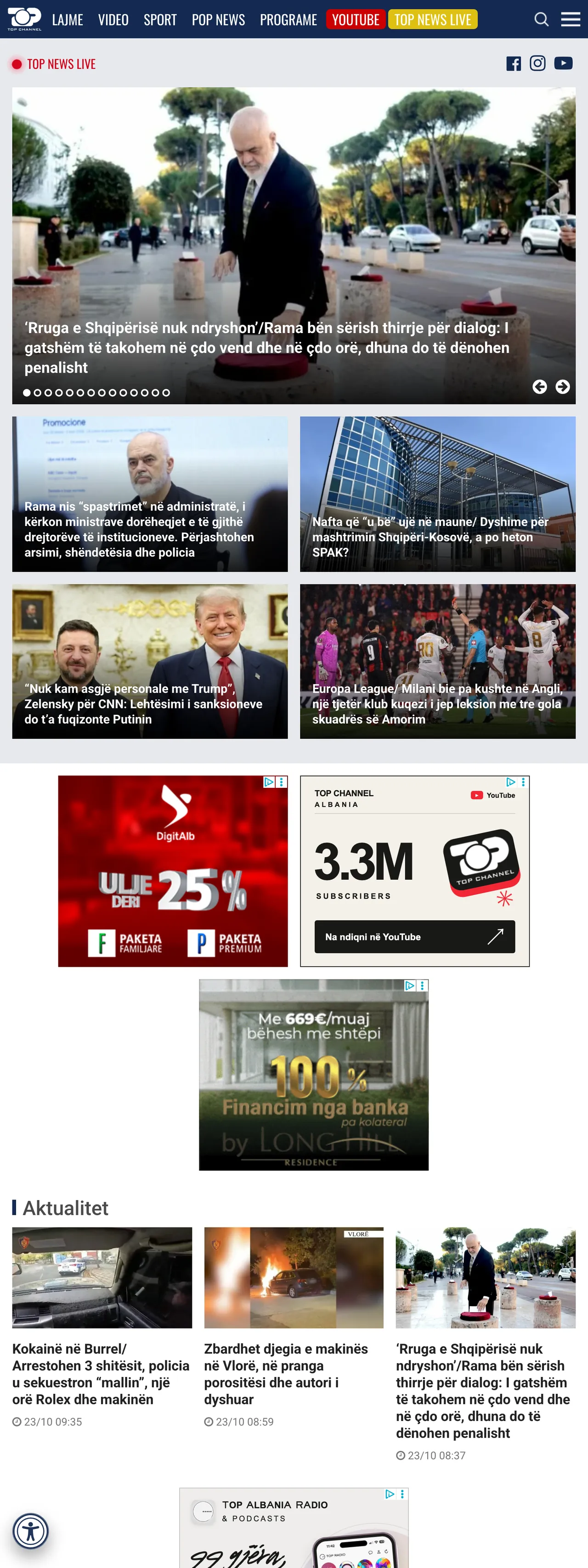 Screenshot of the Top Channel front page
