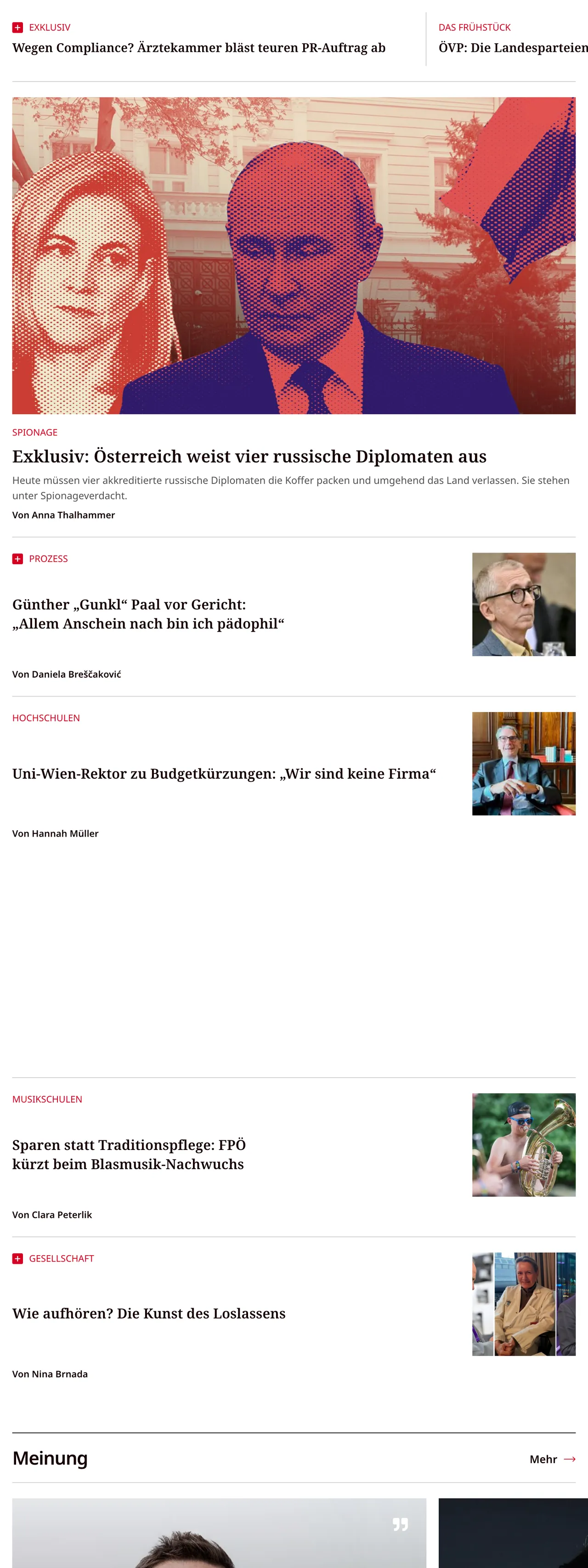 Screenshot of the profil front page
