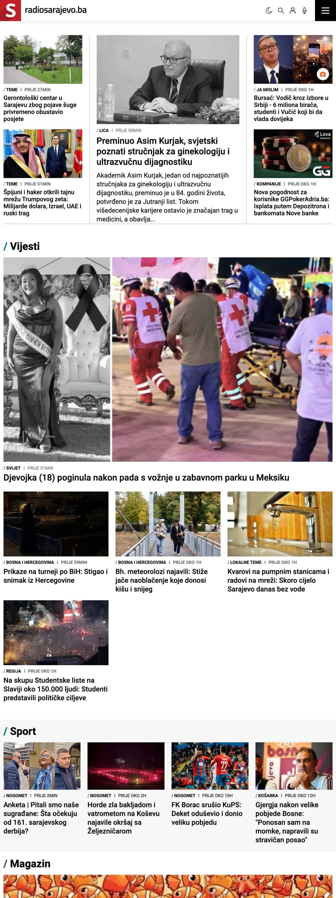 Screenshot of the Radio Sarajevo front page