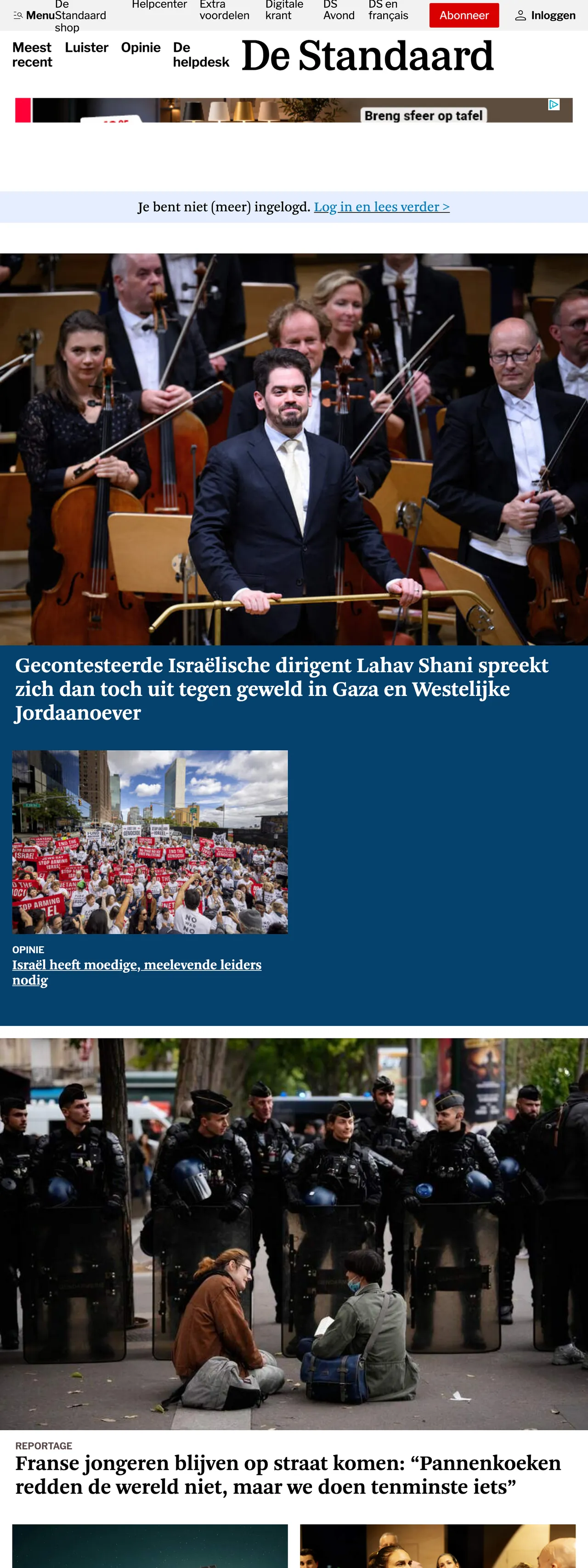 Screenshot of the De Standaard front page